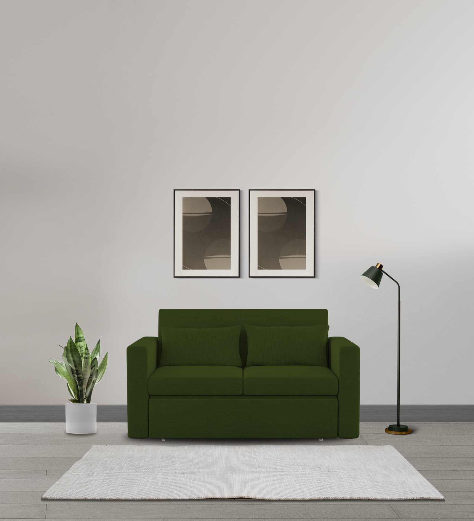 River Fabric 2 Seater Pull Out Sofa Cum Bed In Olive Green Colour - Febonic Living