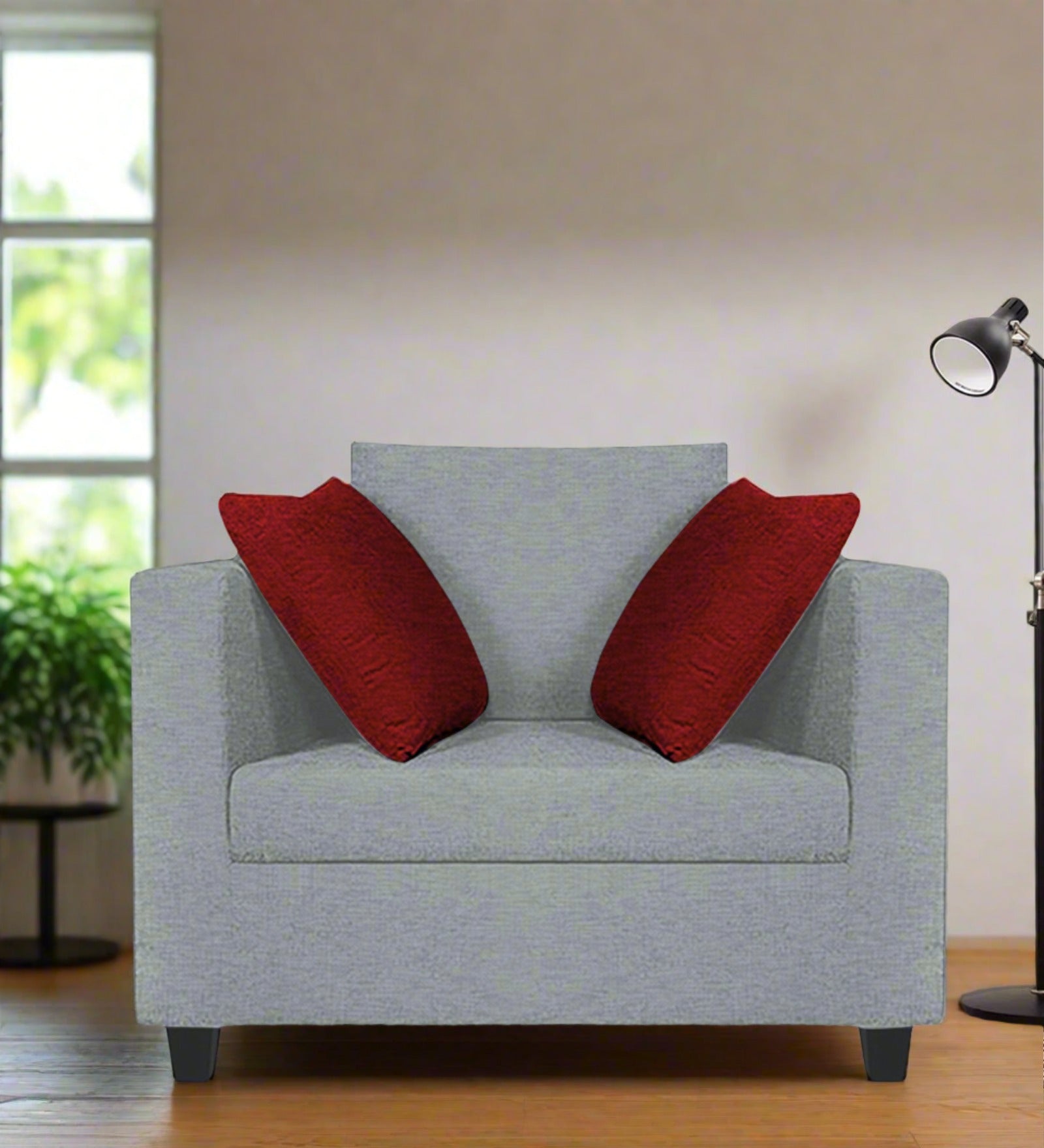 Nuska Fabric 1 Seater Sofa In Coin Grey Colour - Febonic Living