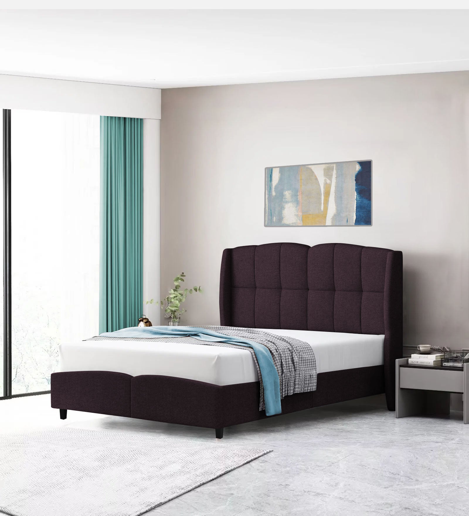 Jovi Velvet Single Size Bed In Dark Brown Colour - Febonic Living