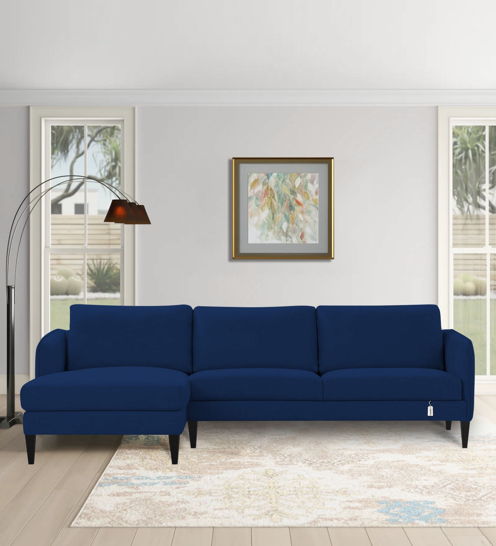 Piku Fabric RHS Sectional Sofa (3+Lounger) In Royal Blue Colour - Febonic Living