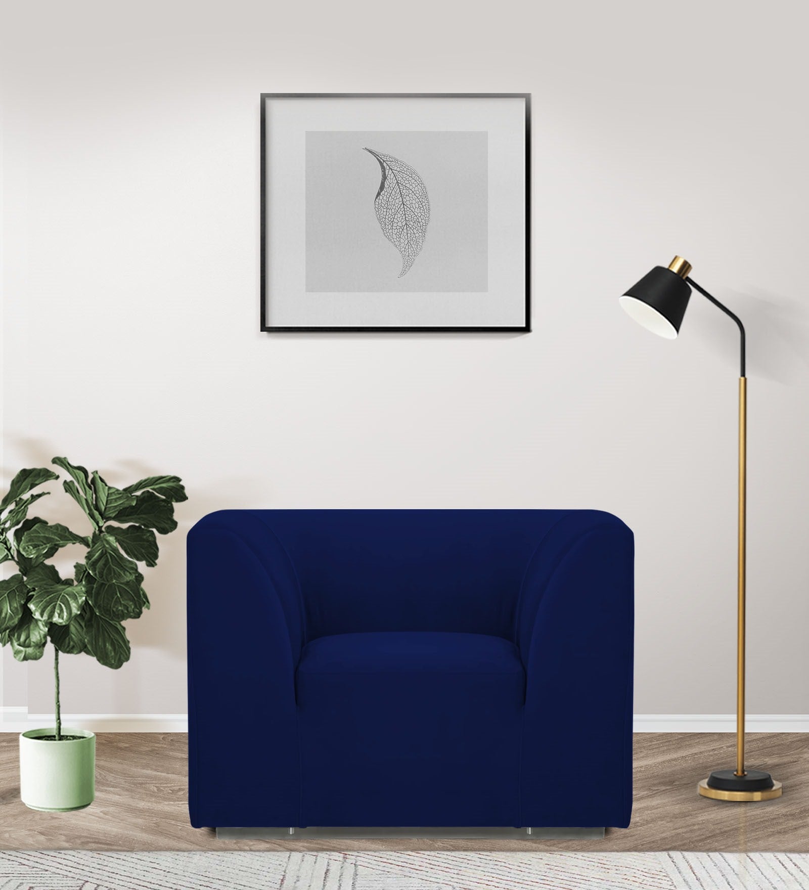 Bufa Velvet 1 Seater Sofa in Dark Blue Colour