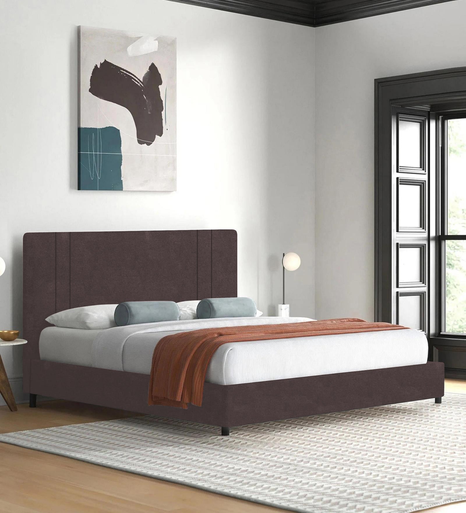 Asyra Velvet Queen Bed in Mocha Brown Colour With Box Storage - Febonic Living