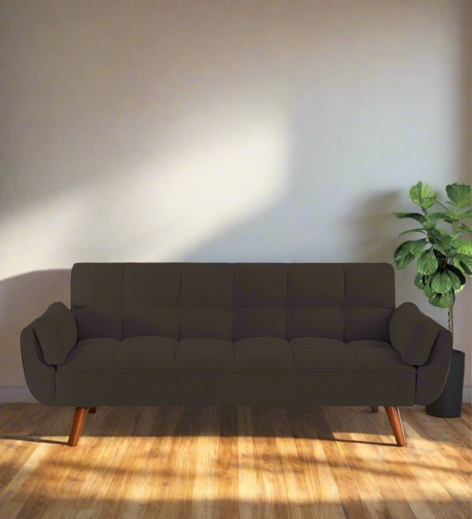 Melano Fabric 3 Seater Convertible Sofa Cum Bed In Cidar Brown Colour - Febonic Living