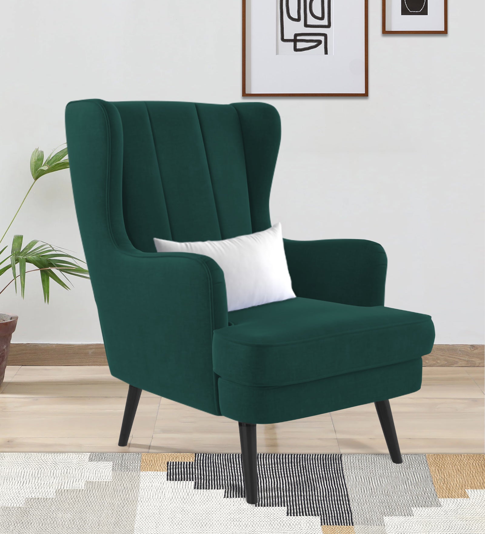 Niya Velvet Wing Chair In Pine Green Colour - Febonic Living