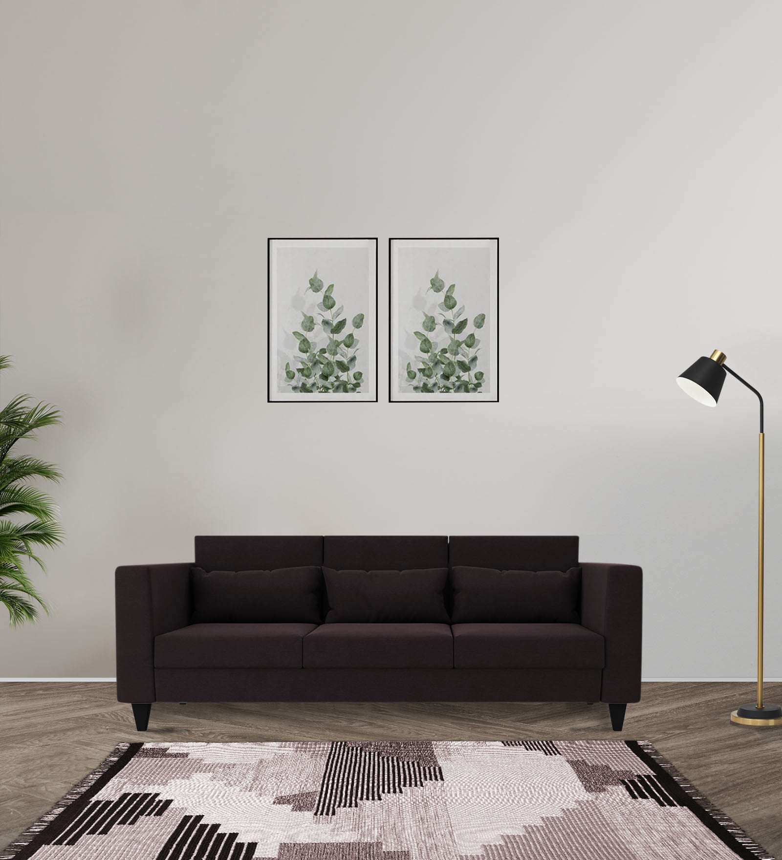 Nipul Fabric 3 Seater Sofa In Cara Brown Colour - Febonic Living