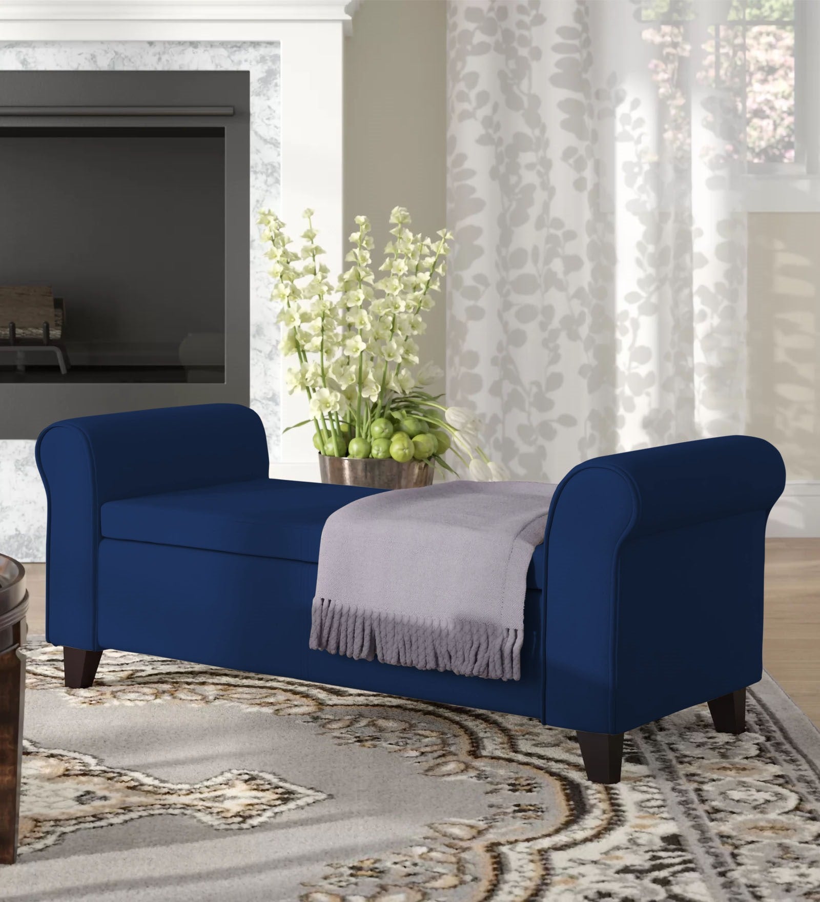 Molo Fabric 3 Seater Recamier In Royal Blue Colour With Storage - Febonic Living