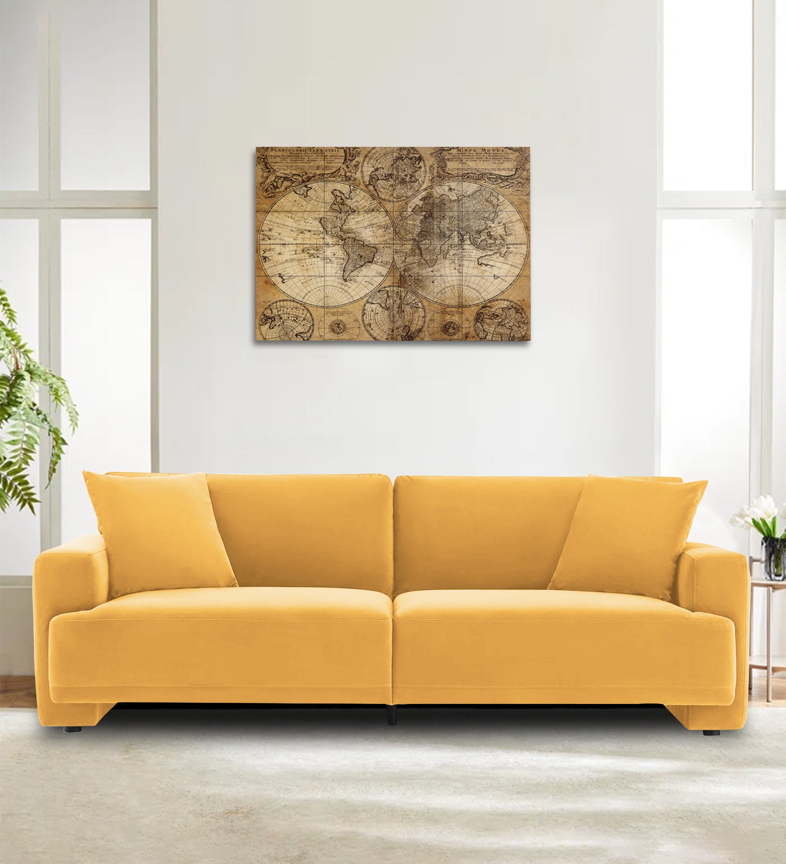 Kosta Velvet 3 Seater Sofa In Turmeric Yellow Colour - Febonic Living