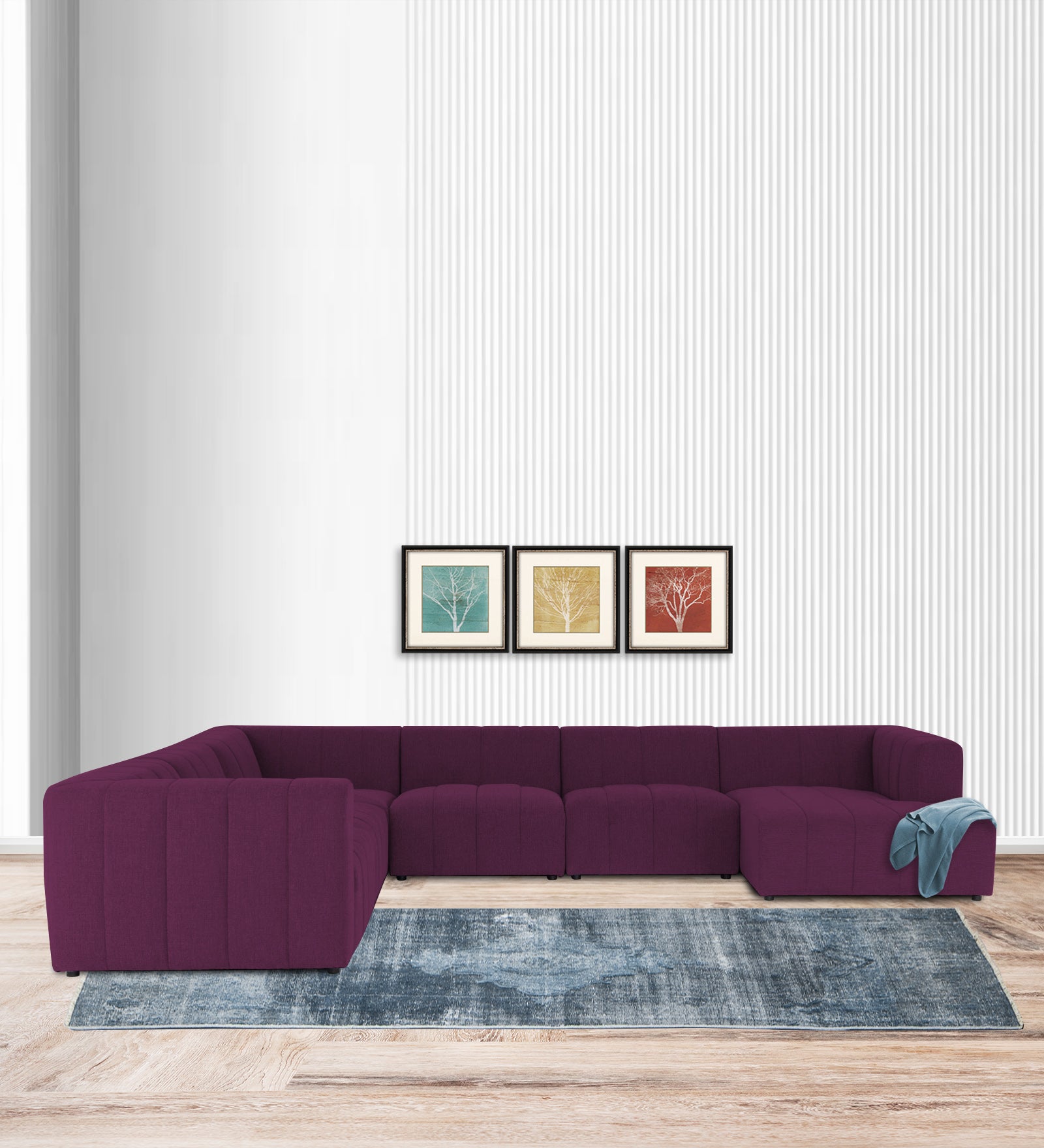 Damo Fabric LHS 8 Seater Corner Sofa In Greek Purple Colour - Febonic Living