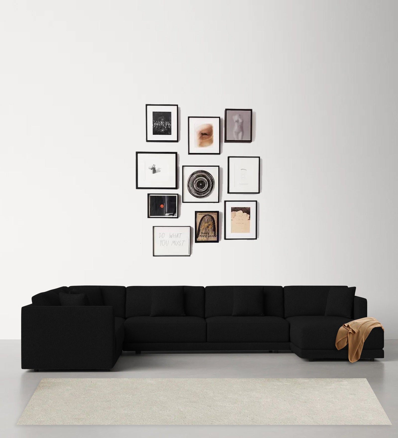 Carlin Fabric LHS 8 Seater Sectional Sofa In Zed Black Colour - Febonic Living