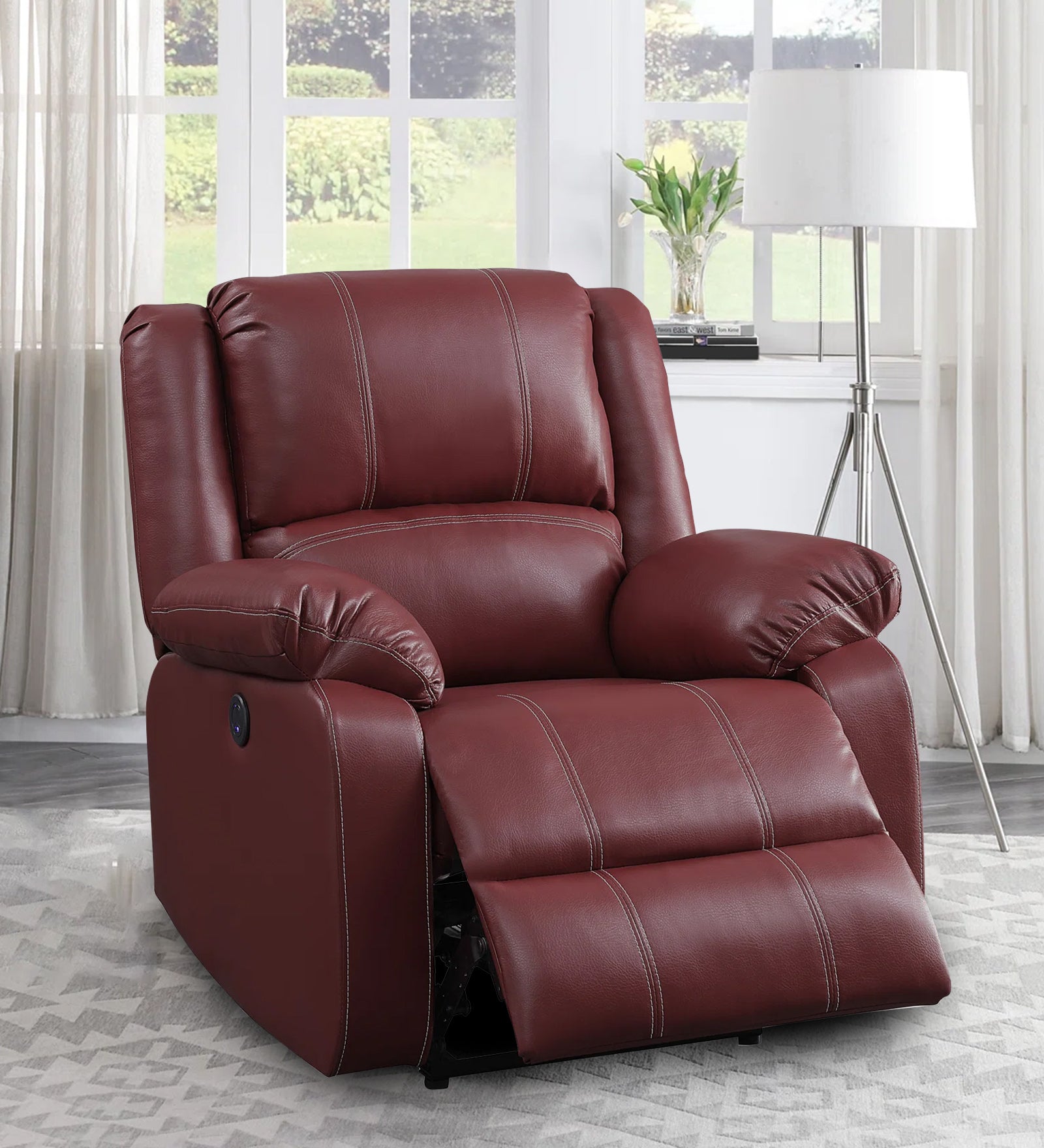 Santo Leatherette 1 Seater Motorized Recliner In Red Maroon Leather Finish - Febonic Living