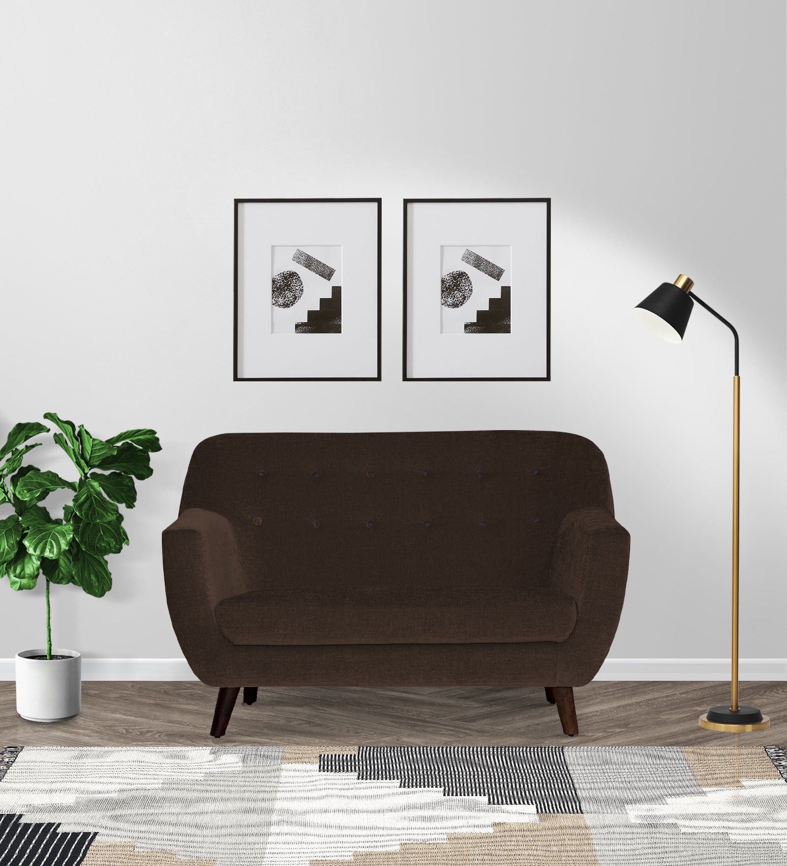 German Fabric 2 Seater Sofa In Cidar Brown Colour - Febonic Living