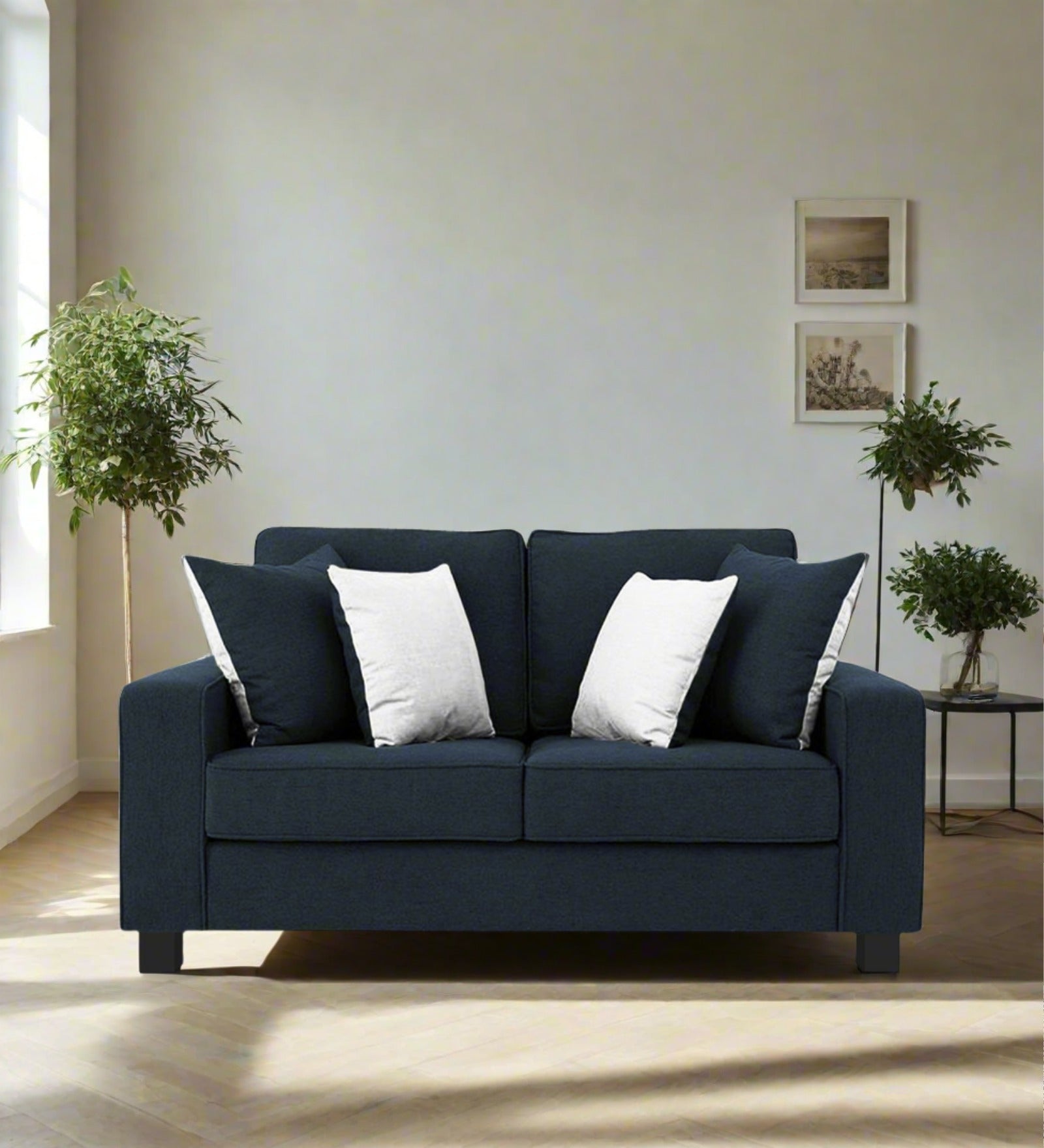 Ladybug Fabric 2 Seater Sofa In Denim Blue Colour - Febonic Living