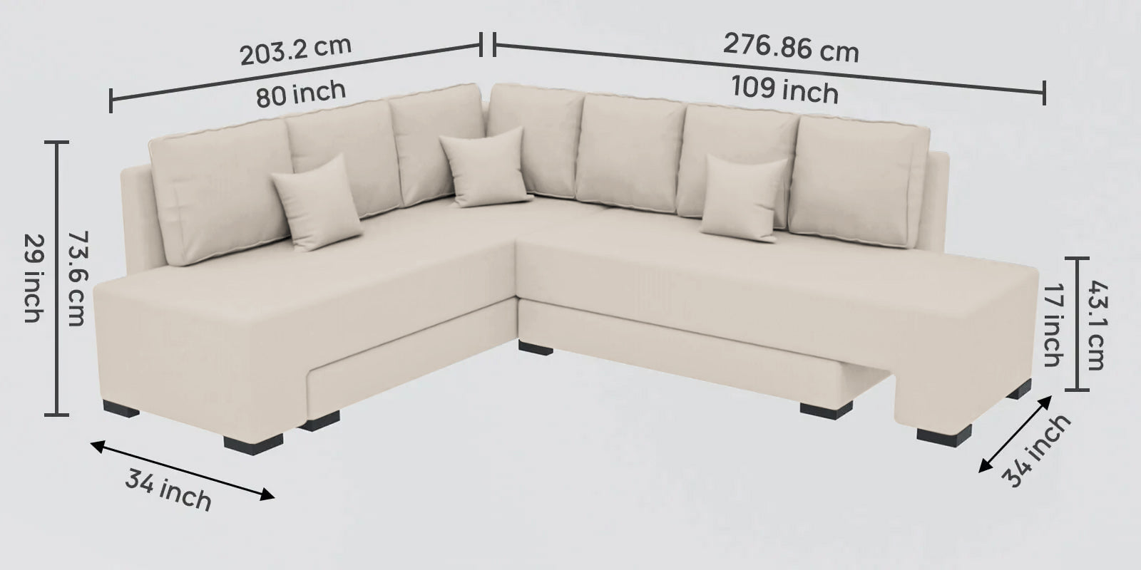 Corby Velvet RHS 6 Seater Convertible Sofa Cum Bed In Camel Beige Colour - Febonic Living