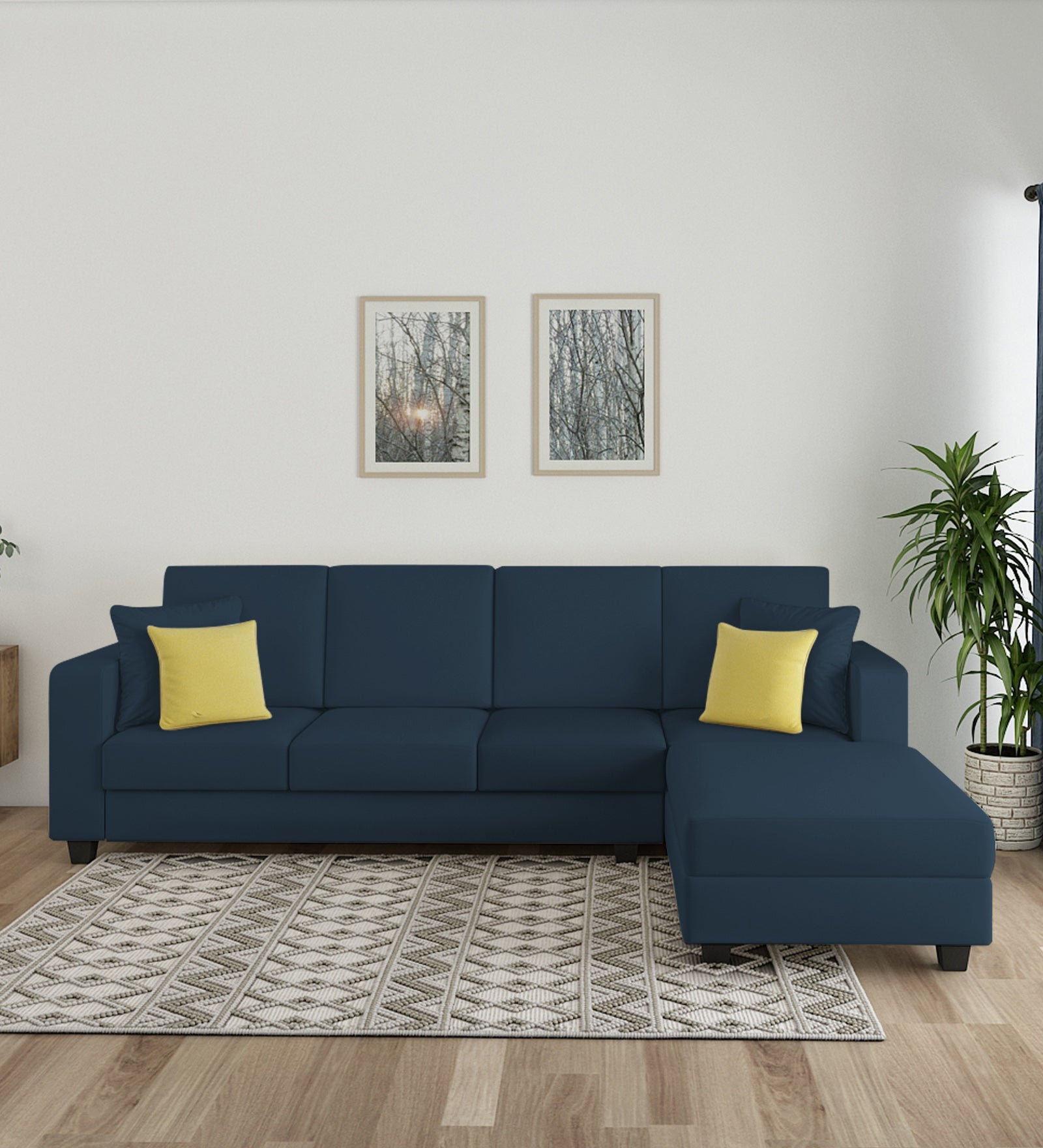 Nabi Fabric LHS Sectional Sofa (3+Lounger) In Light Blue Colour - Febonic Living