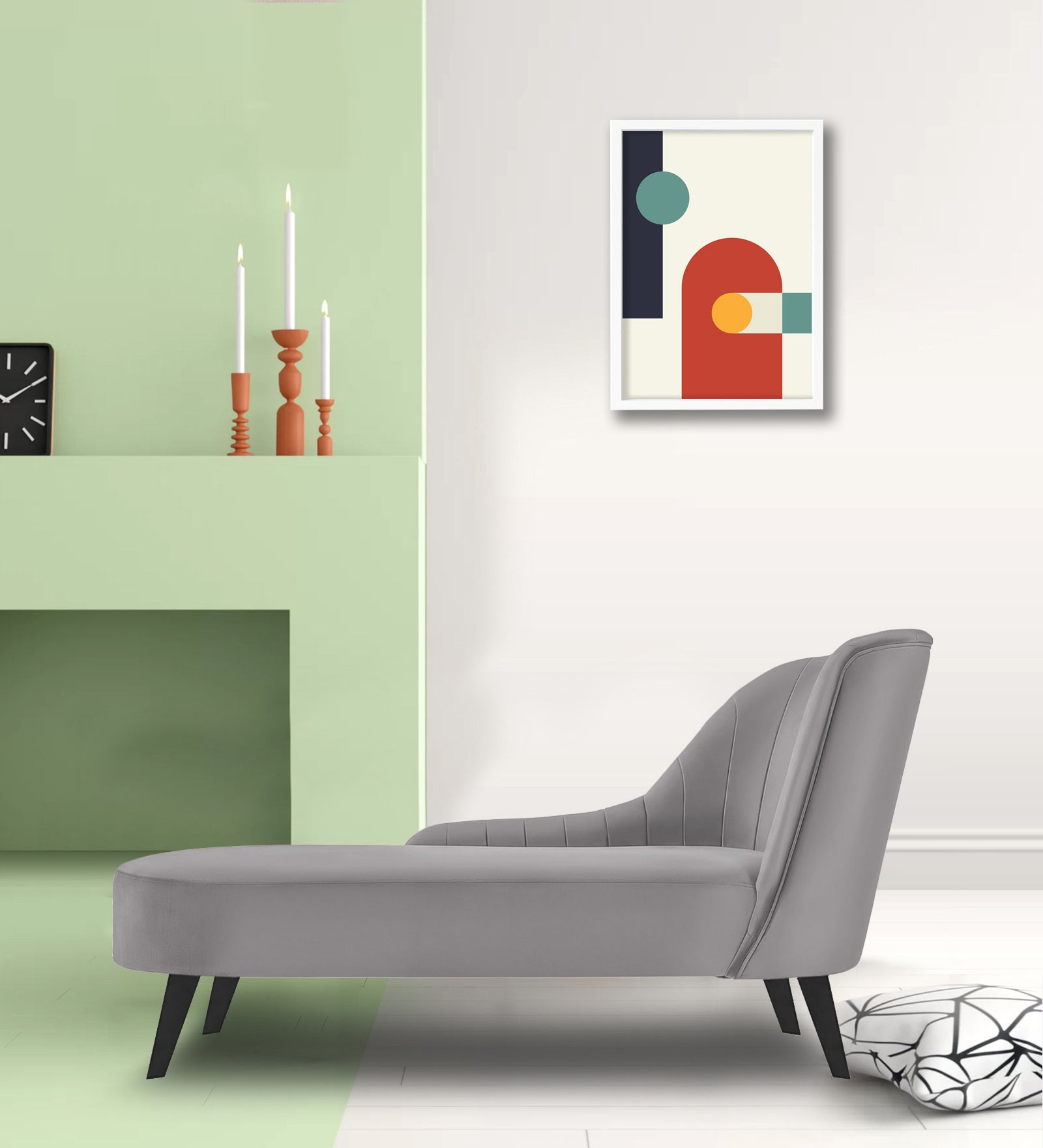 Flora Velvet LHS Chaise Lounger In Concrete Grey Colour - Febonic Living