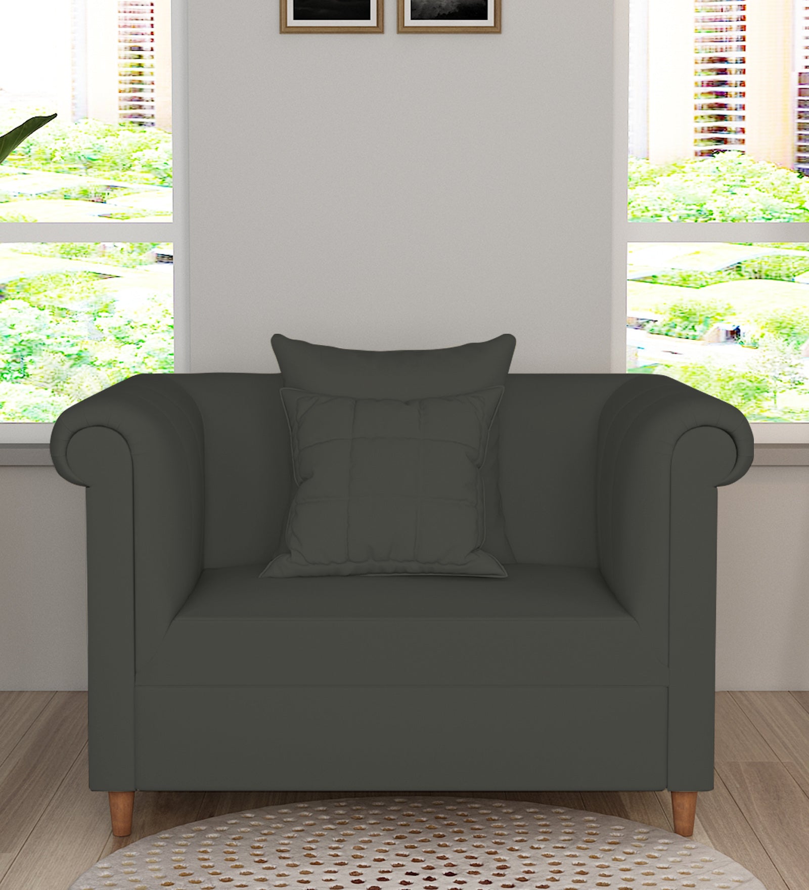 Rubi Velvet 1 Seater Sofa In Hory Grey Colour - Febonic Living