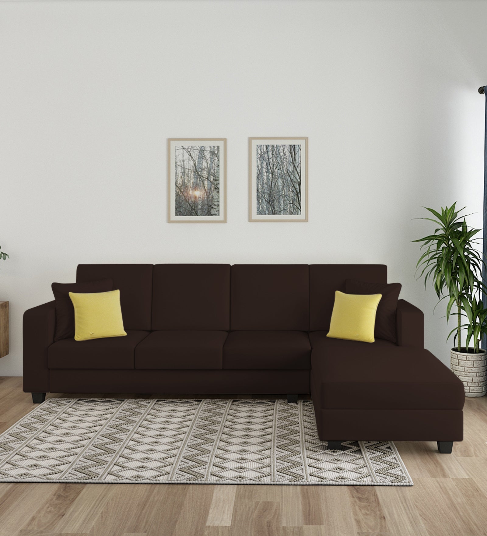 Nabi Fabric LHS Sectional Sofa (3+Lounger) In Coffee Brown Colour - Febonic Living