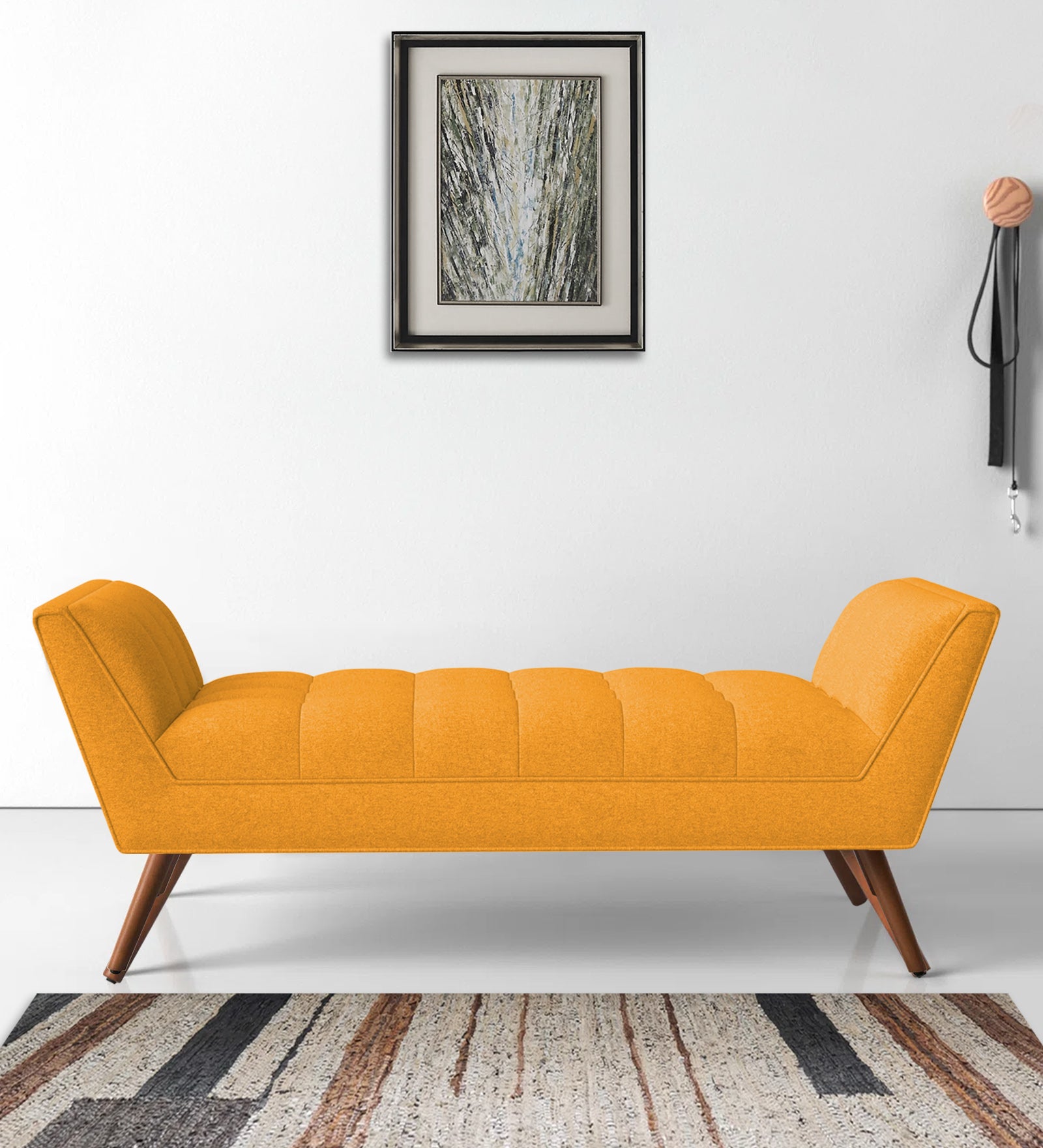 Cartes Velvet Bench In Safforn Yellow Colour - Febonic Living