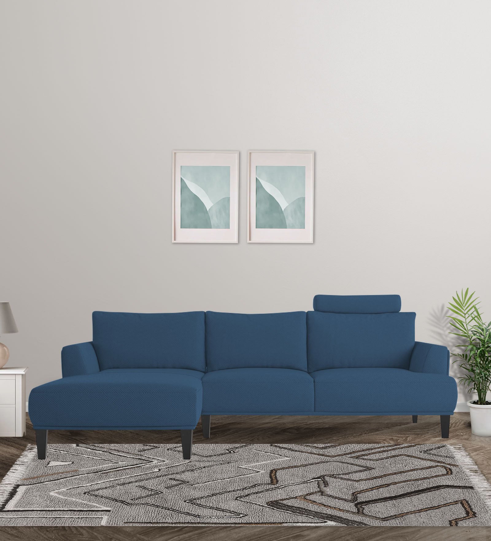 Como Fabric RHS Sectional Sofa (3+Lounger) In Light Blue Colour - Febonic Living