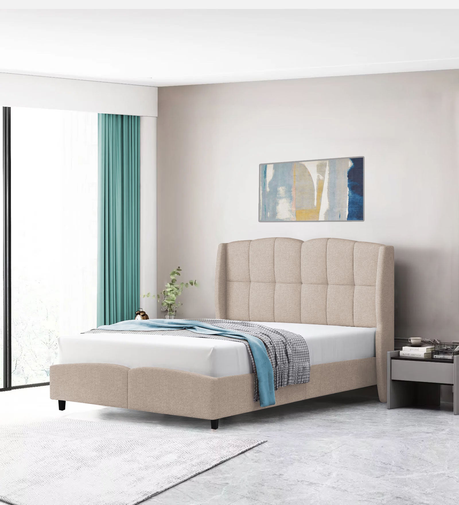 Jovi Velvet Single Size Bed In Camel Beige Colour - Febonic Living