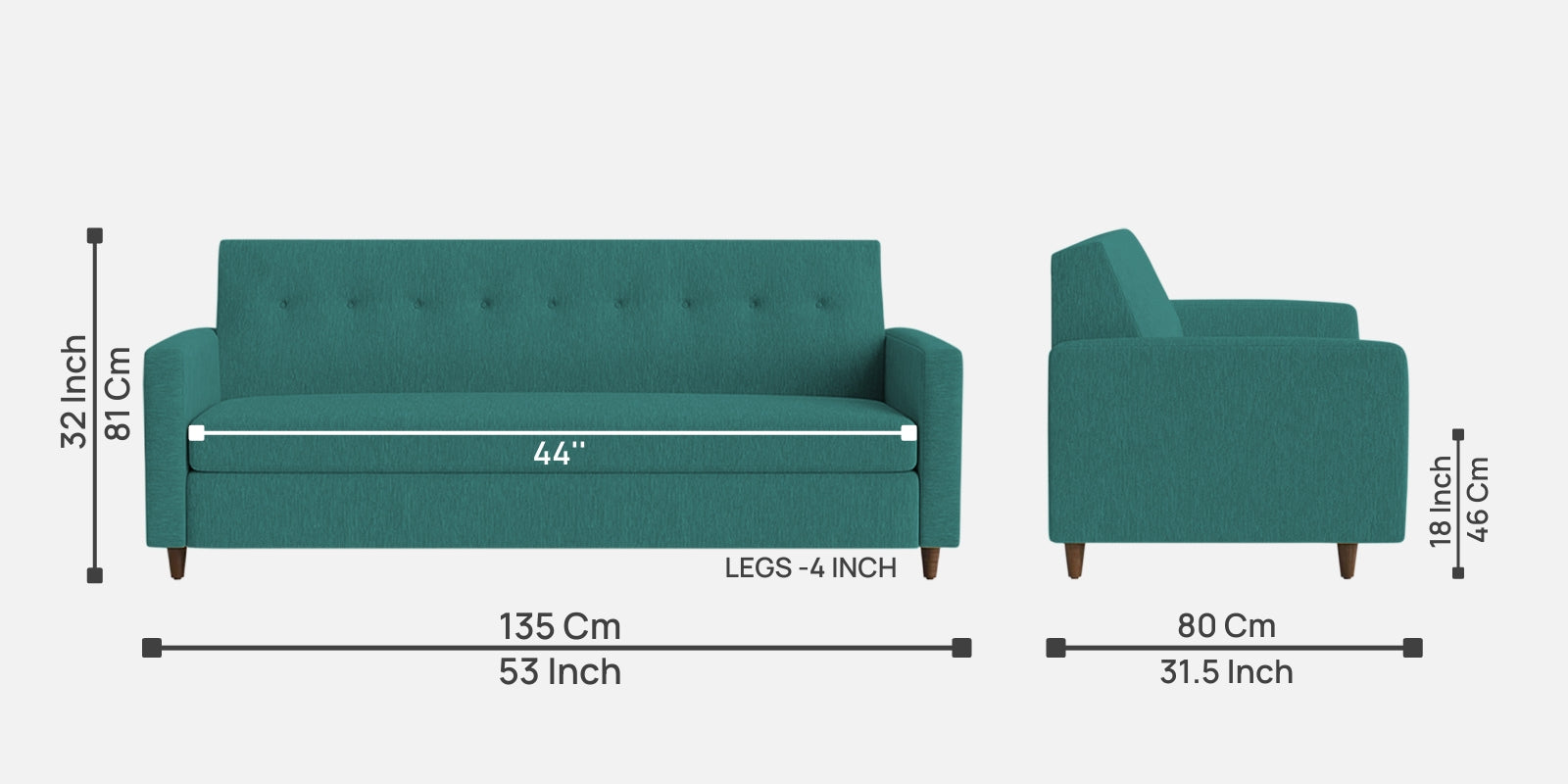 Timon Fabric 2 Seater Sofa In Sea Green Colour - Febonic Living
