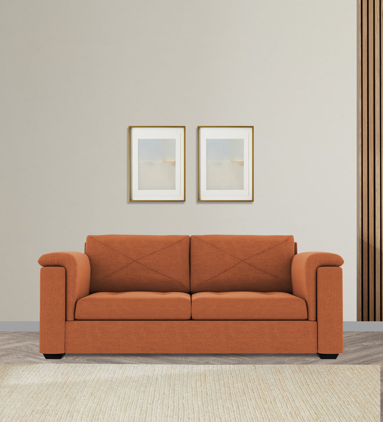 Andres Fabric 3 Seater Sofa In Safforn Orange Colour - Febonic Living