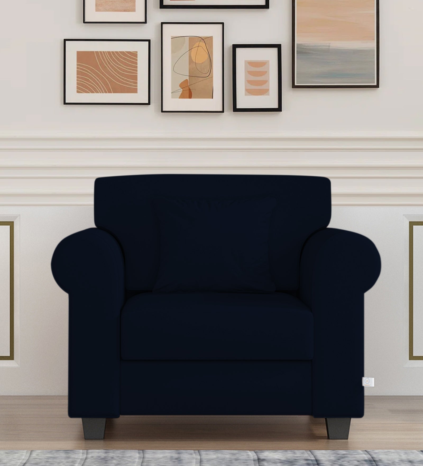 Numonk Velvet 1 Seater Sofa In Dark Blue Colour - Febonic Living