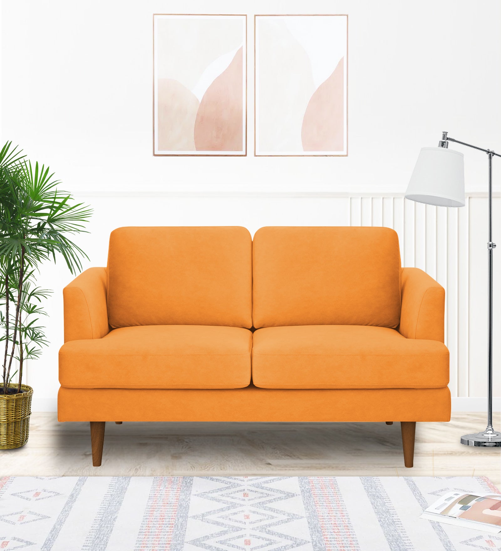 Motra Velvet 2 Seater Sofa In Tangerine orange Colour - Febonic Living