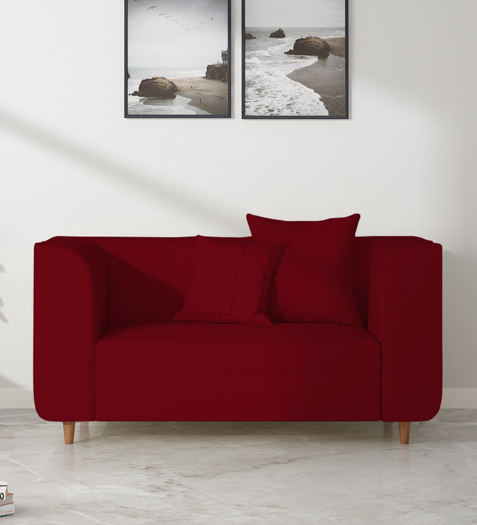 Sumo Velvet 2 Seater Sofa In Cherry Red Colour - Febonic Living