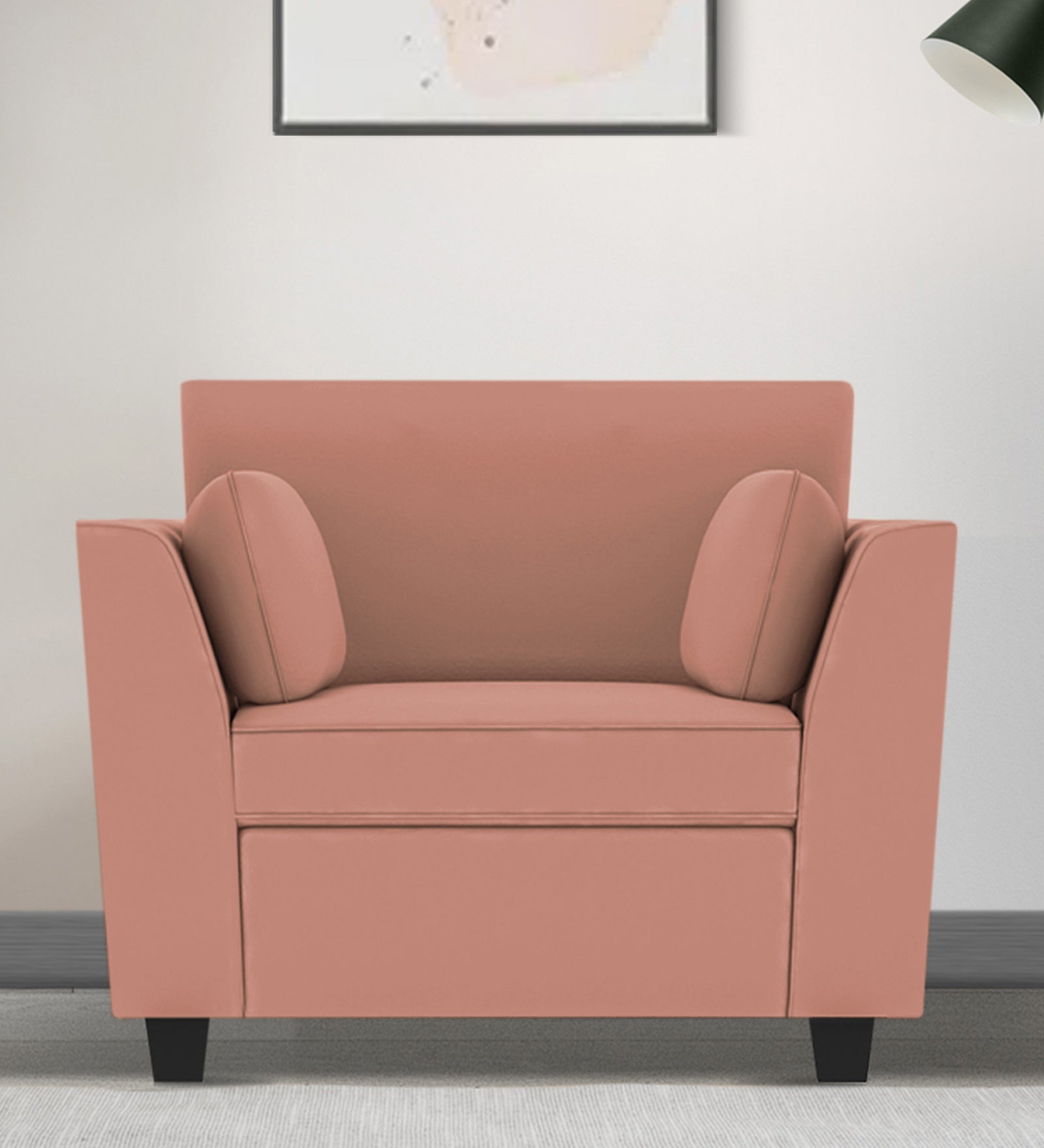 Bristo Velvet 1 Seater Sofa In Blush Pink Colour With Storage - Febonic Living