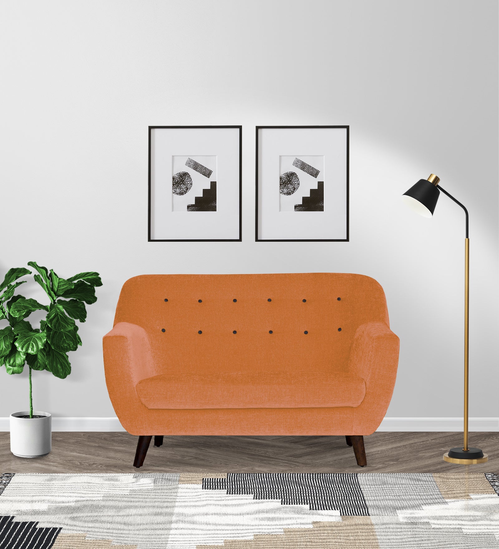 German Fabric 2 Seater Sofa In Dark Orange Colour - Febonic Living