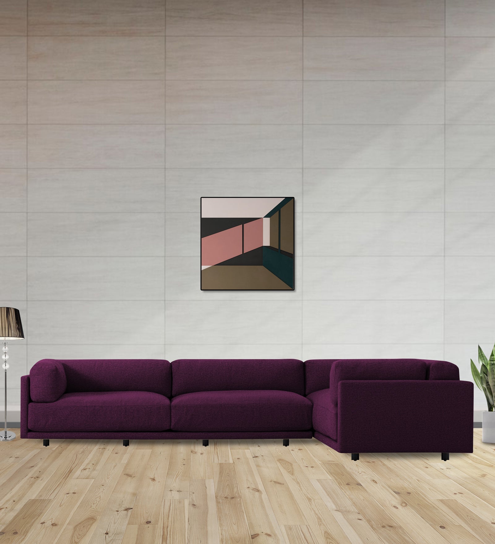 Nixon Fabric 6 Seater LHS Corner Sofa In Greek Purple Colour - Febonic Living