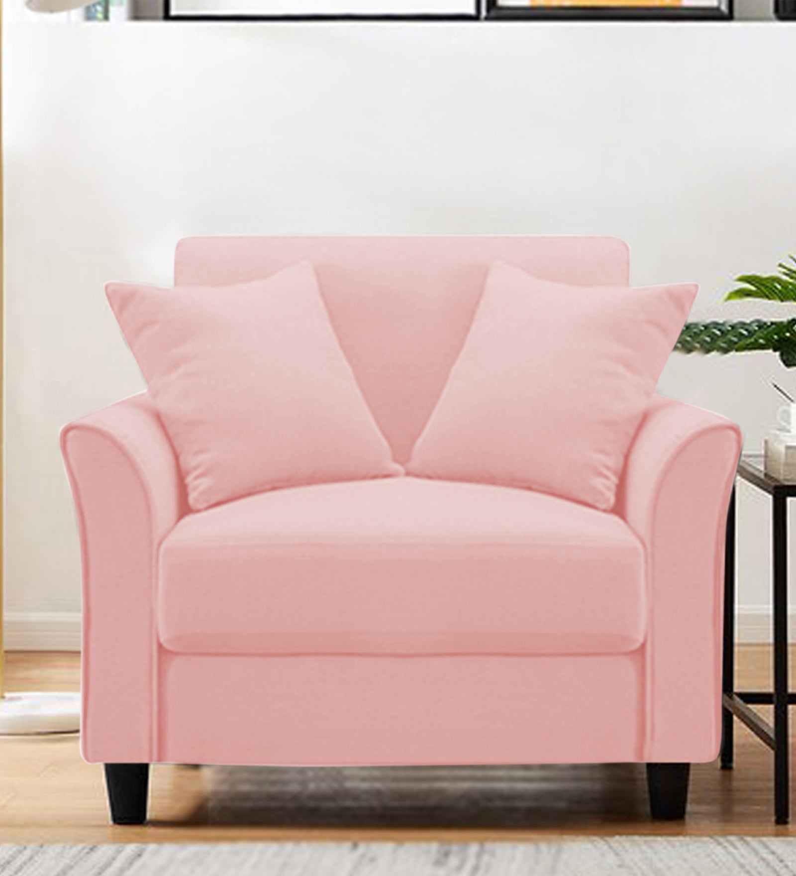 Daroo Velvet 1 Seater Sofa In Millennial Pink Colour