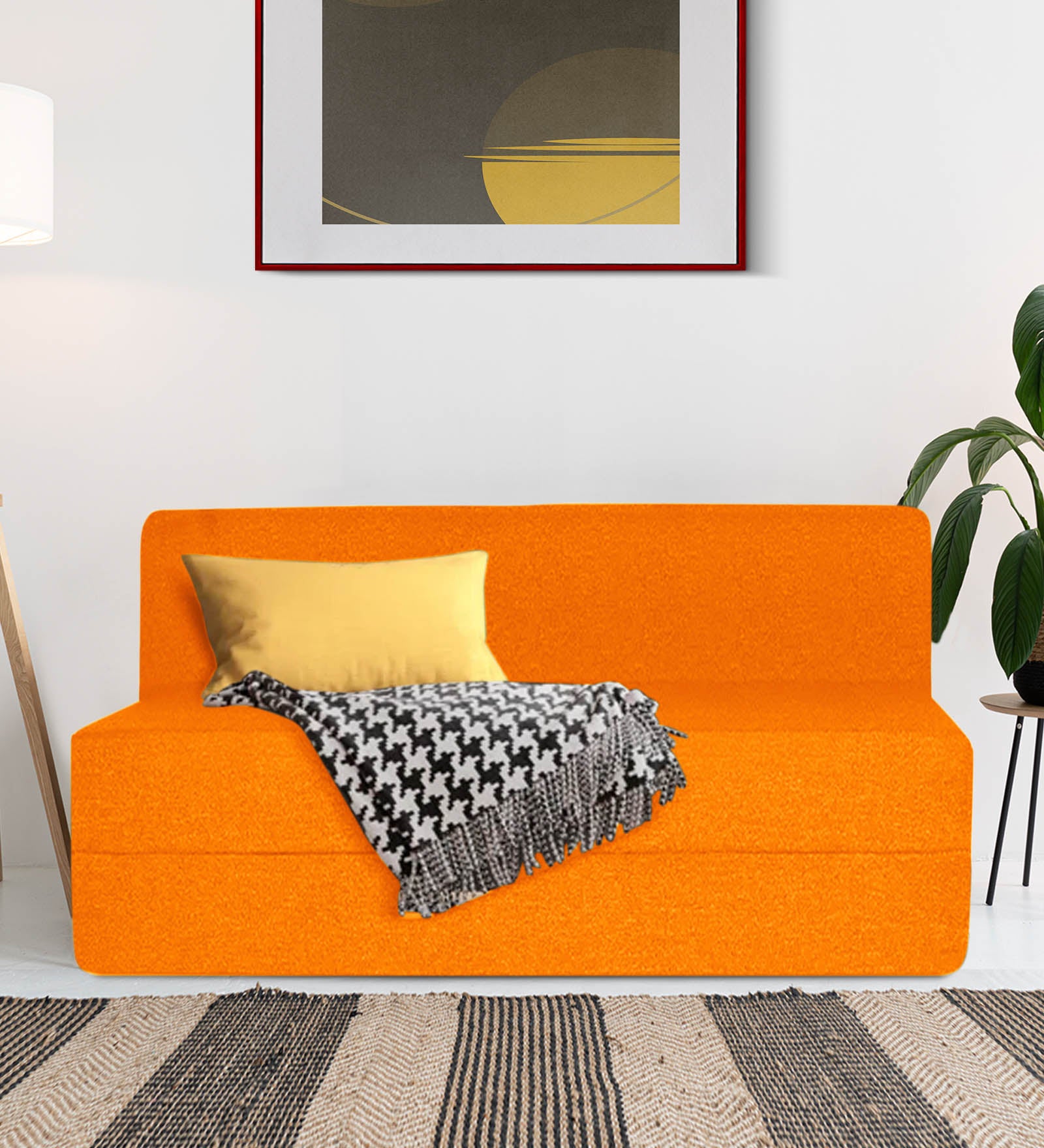 Fleepy Fabric 2 Seater Foldable Sofa Cum Bed In Vivid Orange Colour - Febonic Living