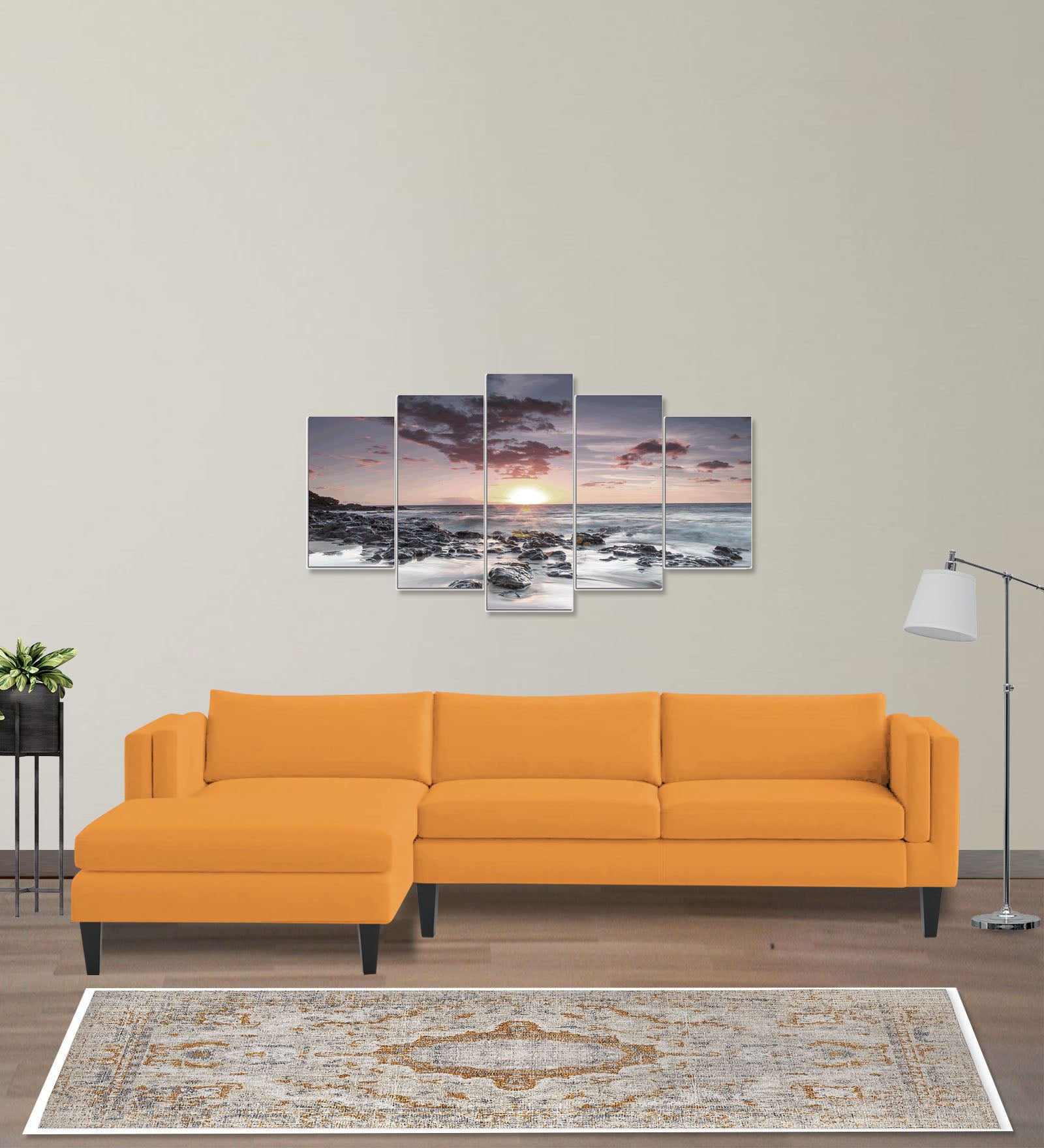 Jasper Velvet RHS Sectional Sofa (3+Lounger) In Tangerine orange Colour - Febonic Living