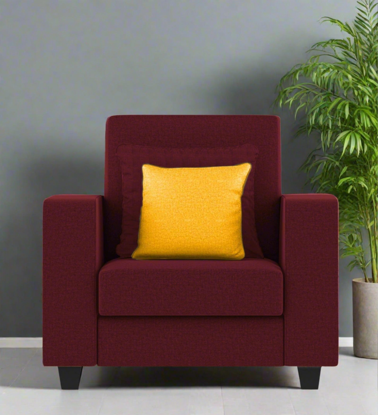 Nabi Fabric 1 Seater Sofa In Blood Maroon Colour - Febonic Living