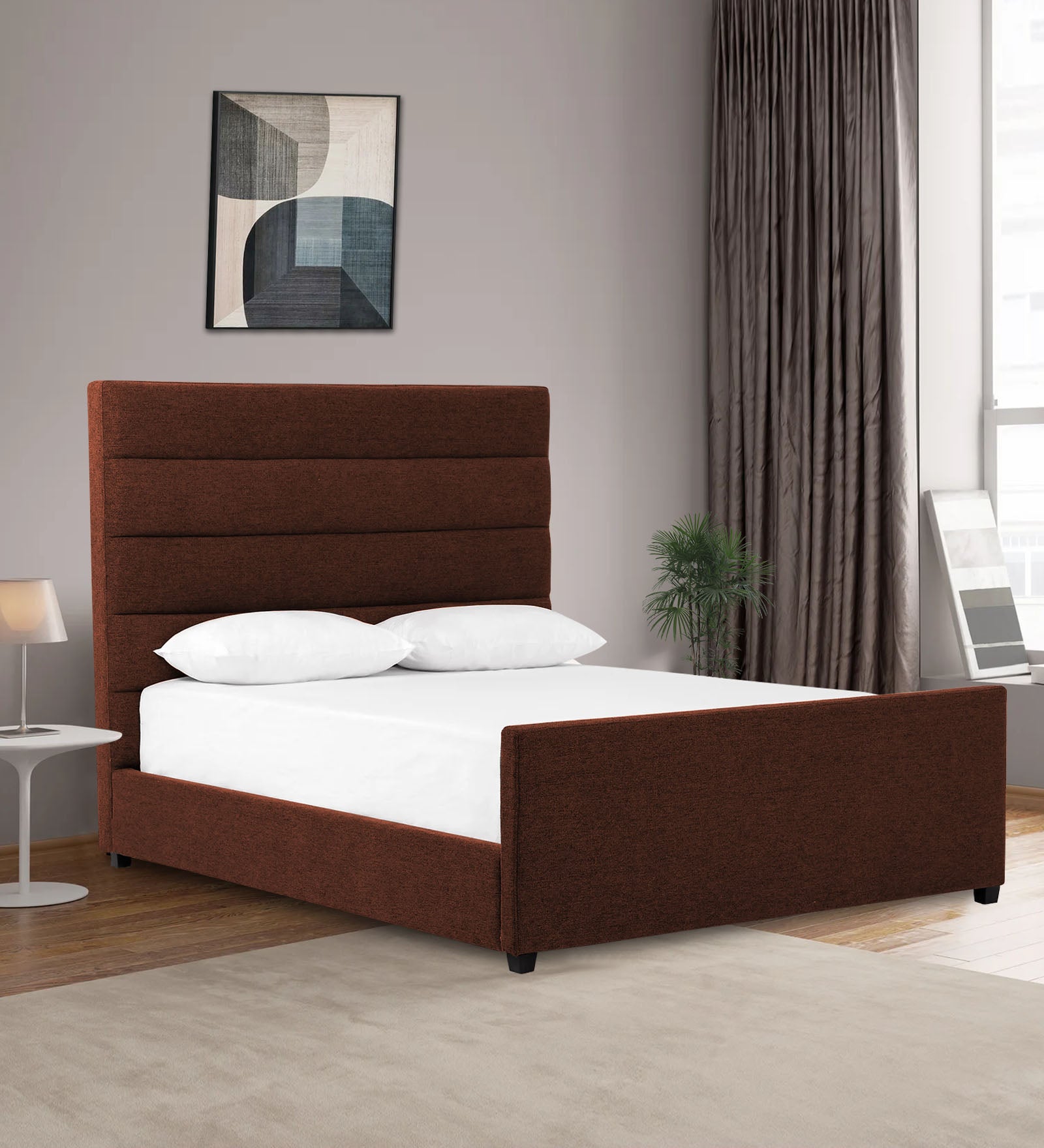 Pollen Fabric Queen Size Bed In Coffee Brown Colour - Febonic Living