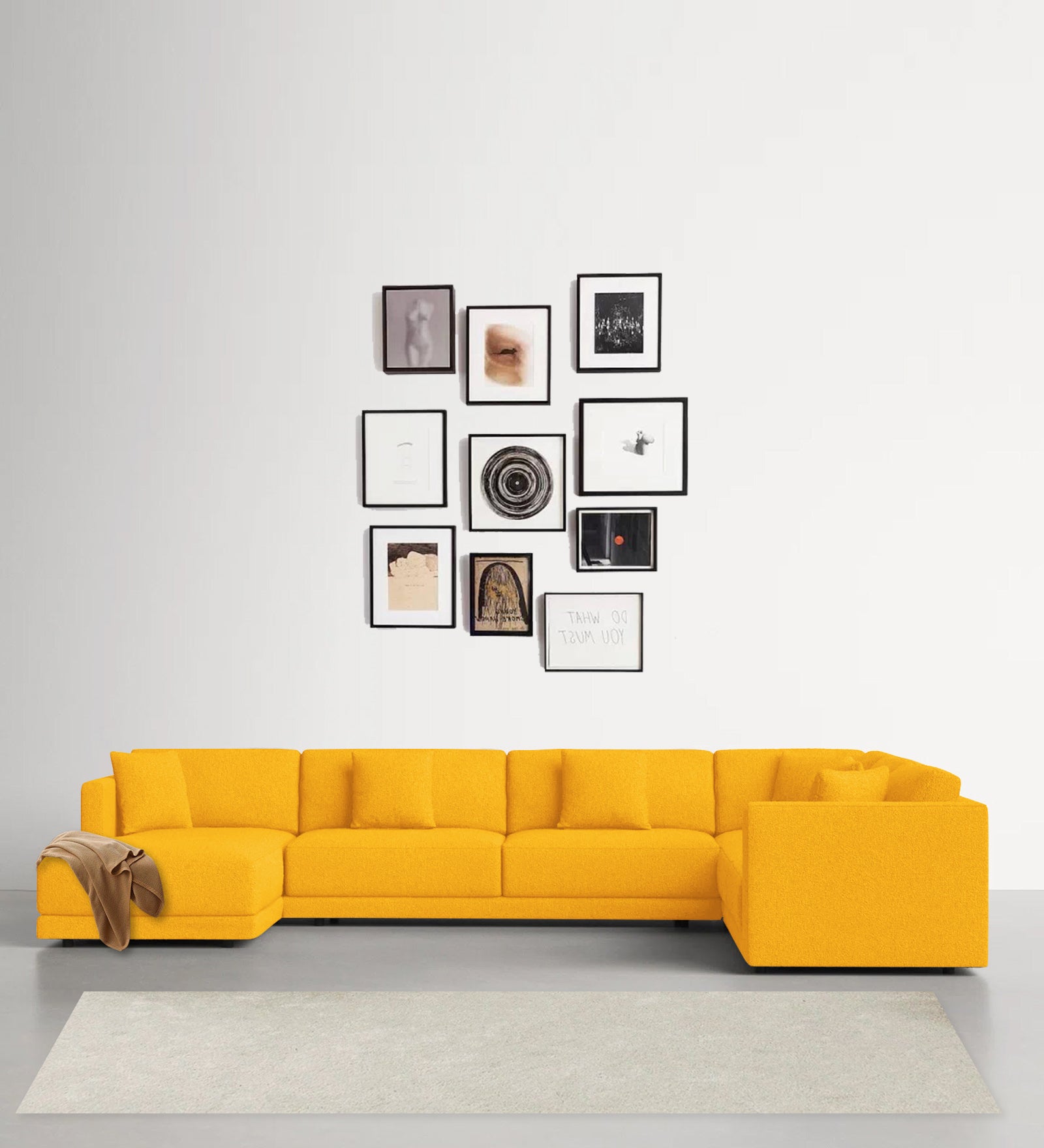 Carlin Fabric RHS 8 Seater Sectional Sofa In Bold Yellow Colour - Febonic Living