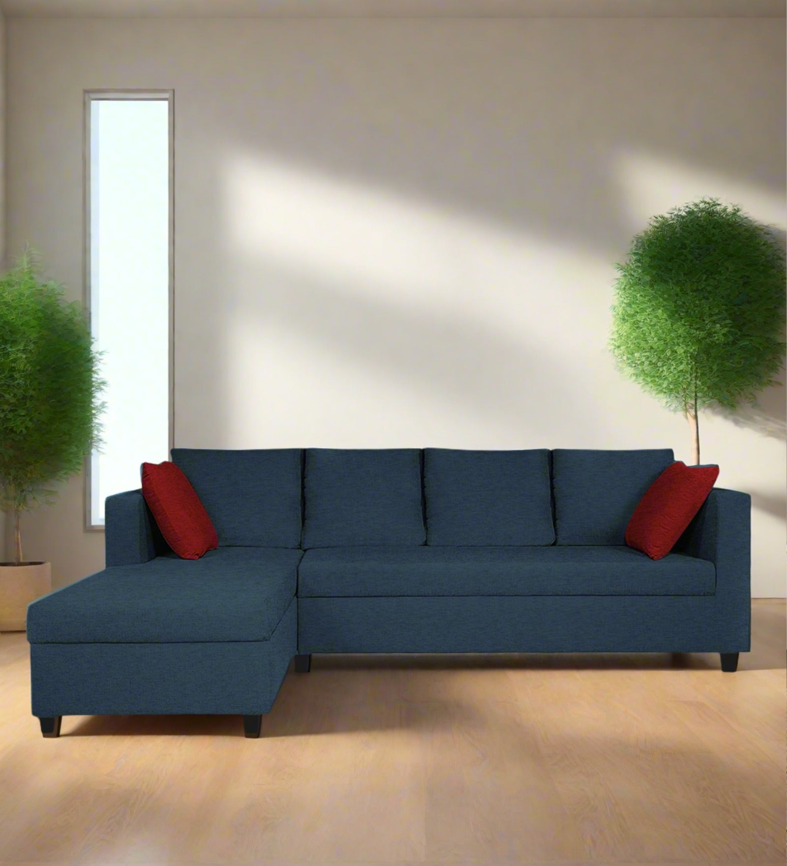 Nebula Fabric RHS Sectional Sofa (3+Lounger) In Light Blue Colour - Febonic Living