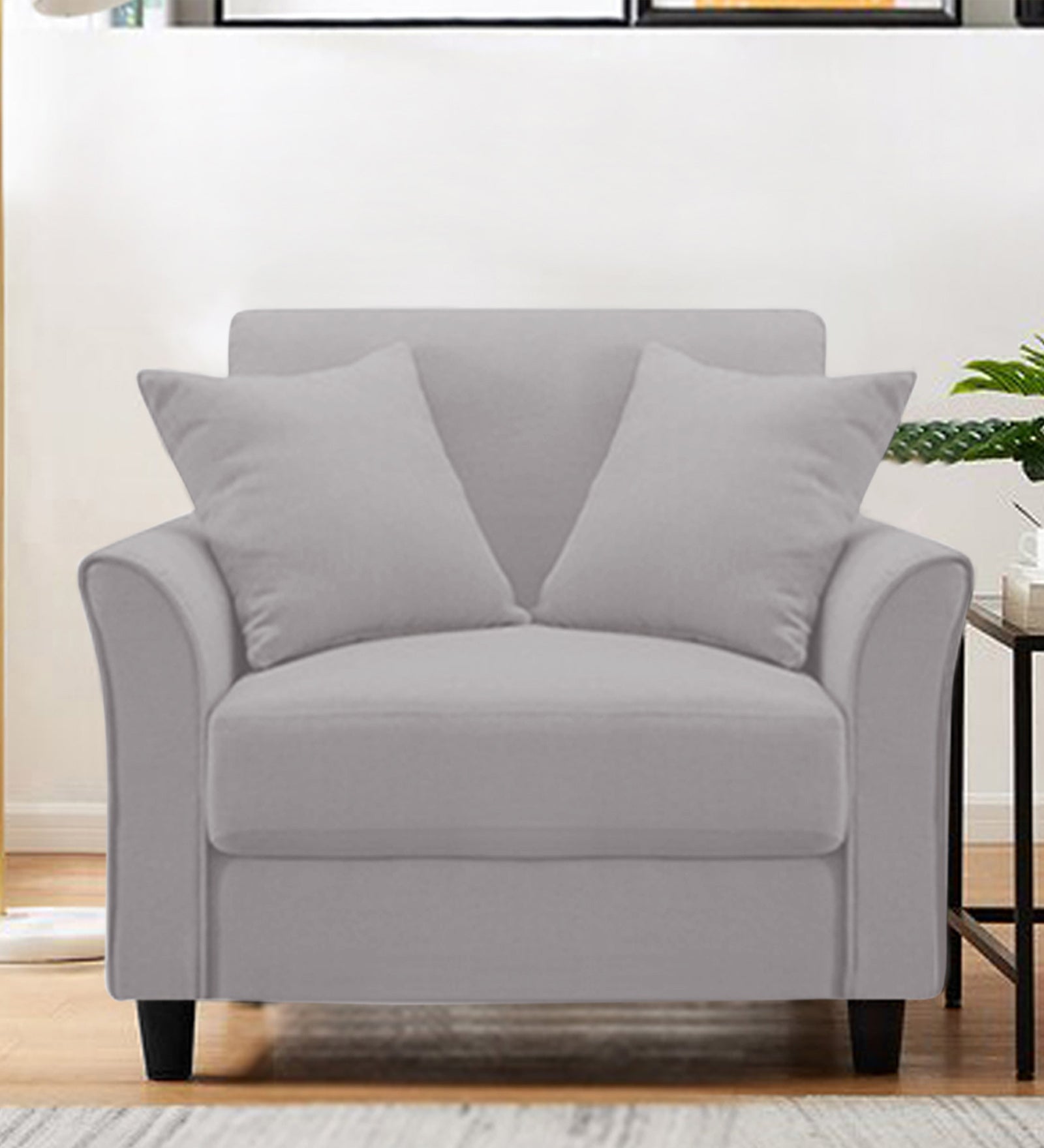 Daroo Velvet 1 Seater Sofa In Concrete Grey Colour