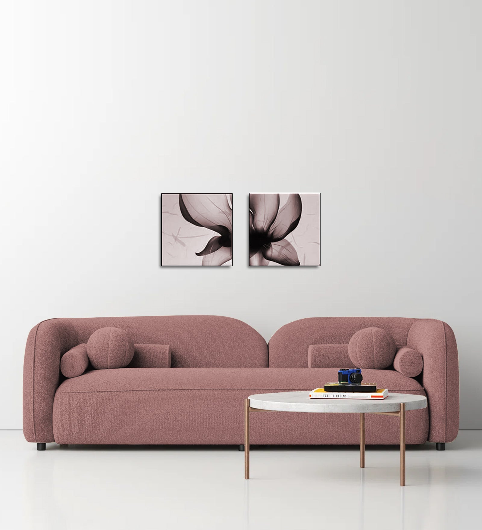 Corny Boucle Fabric 3 Seater Sofa In Rose Pink Colour - Febonic Living