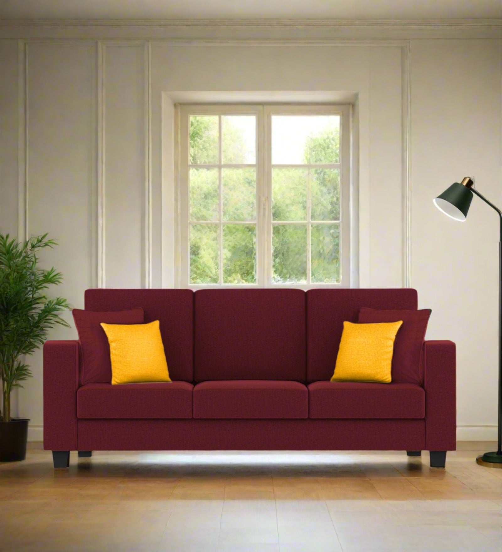 Nabi Fabric 3 Seater Sofa In Blood Maroon Colour - Febonic Living