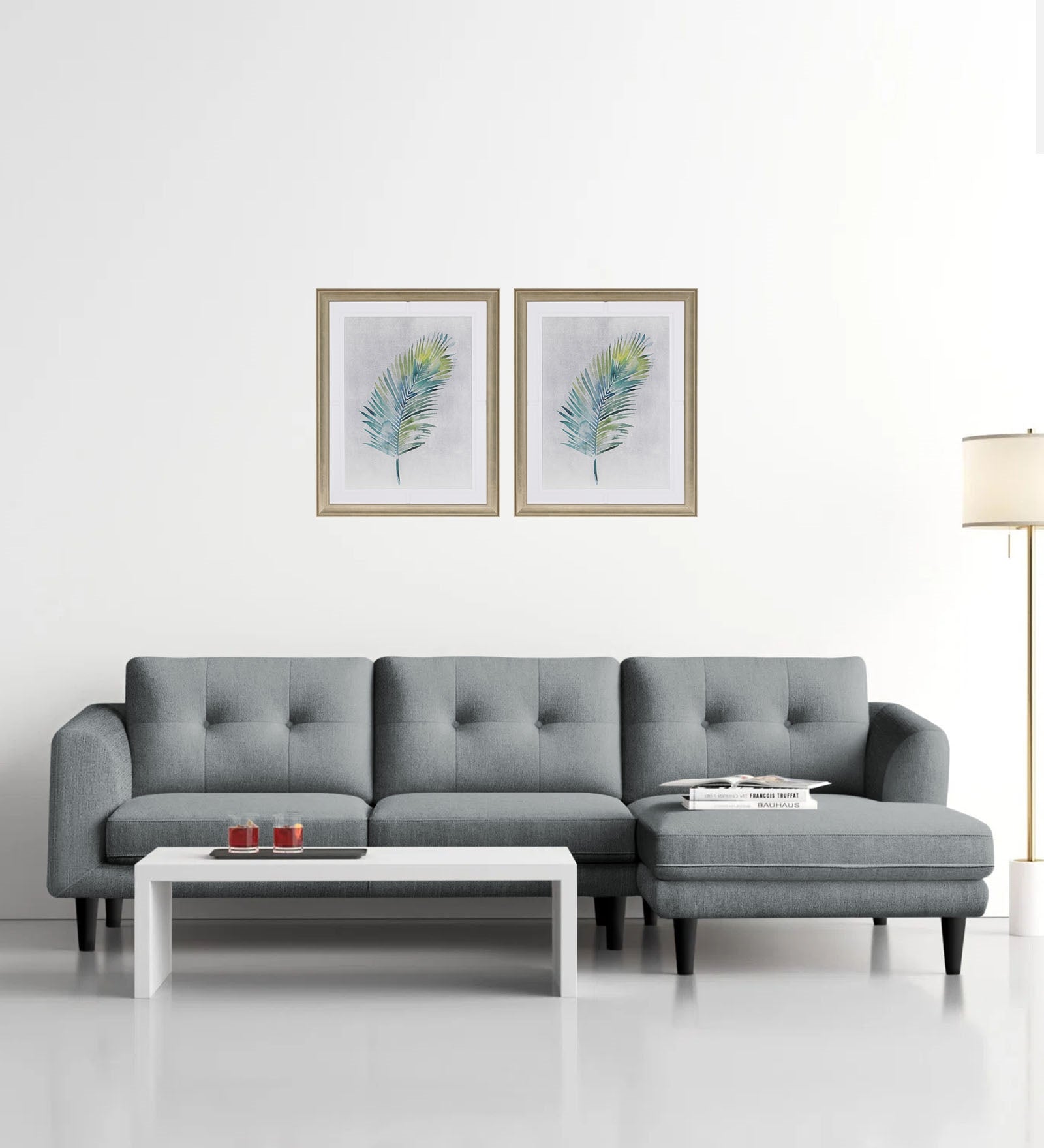 Natasha Velvet LHS Sectional Sofa (3+Lounger) In Pearl grey Colour - Febonic Living
