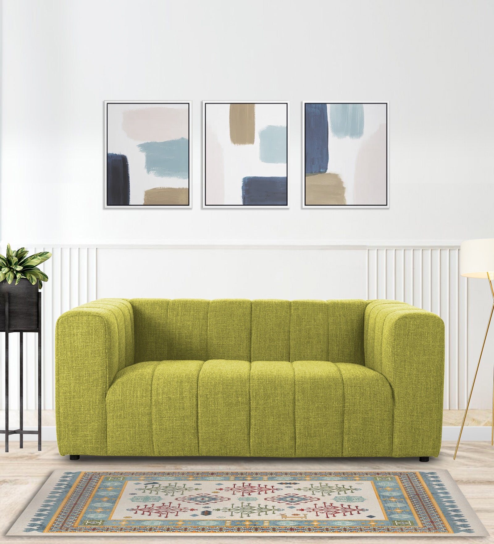 Lara Fabric 2 Seater Sofa In Parrot Green Colour - Febonic Living