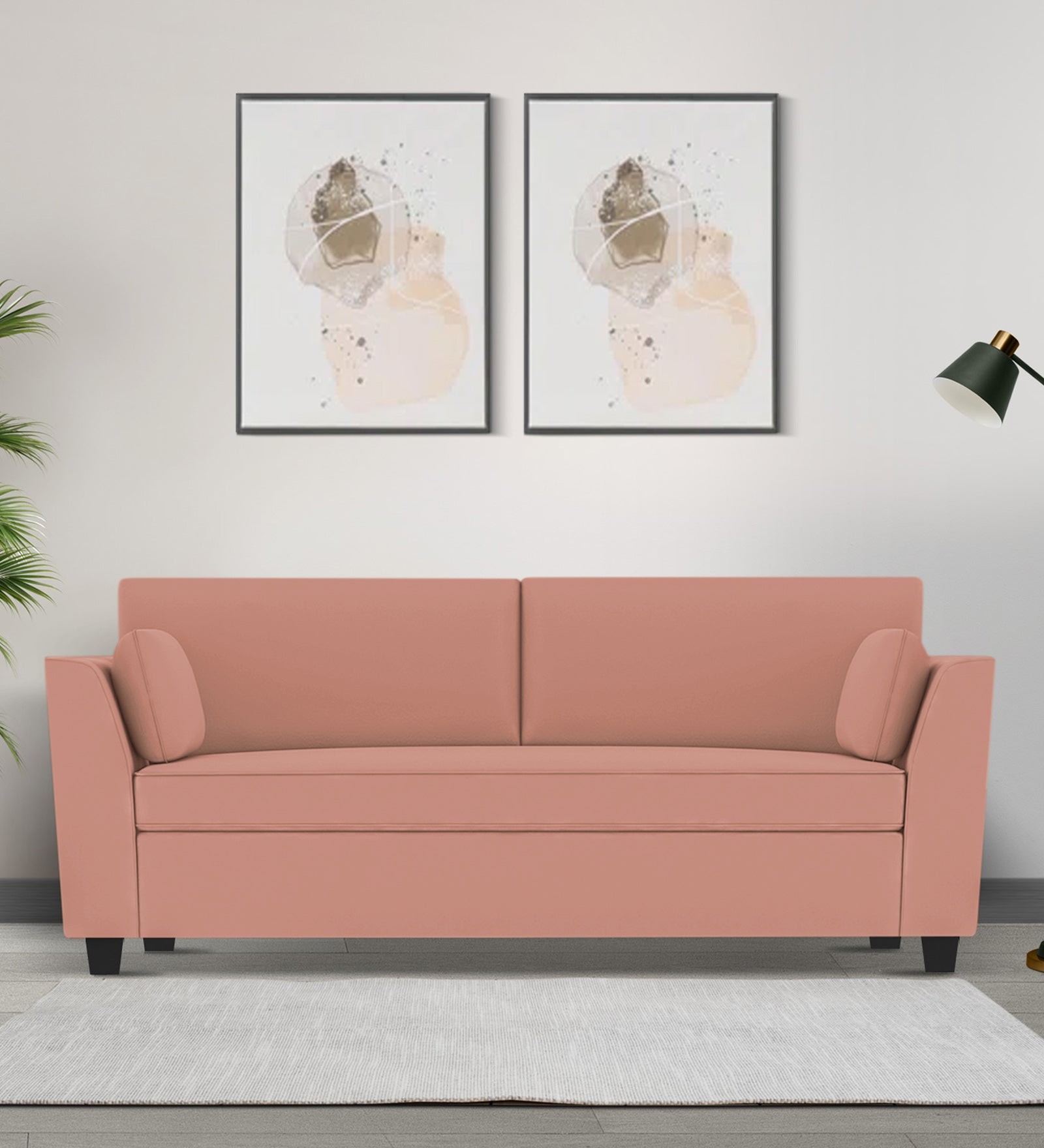 Bristo Velvet 3 Seater Sofa In Blush Pink Colour With Storage