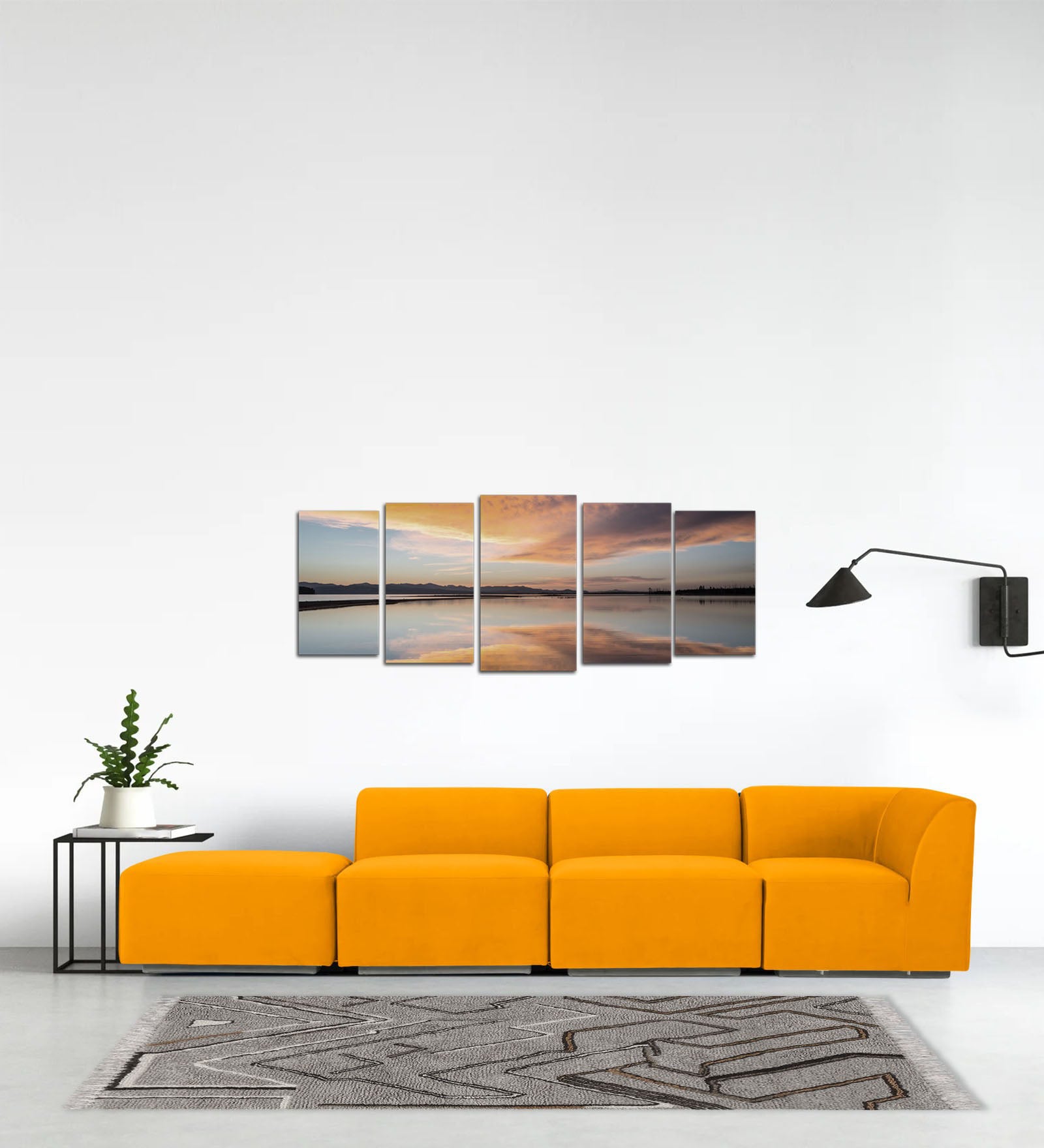 Bufa Velvet LHS Sectional Sofa In Saffron Yellow Colour With Ottoman - Febonic Living