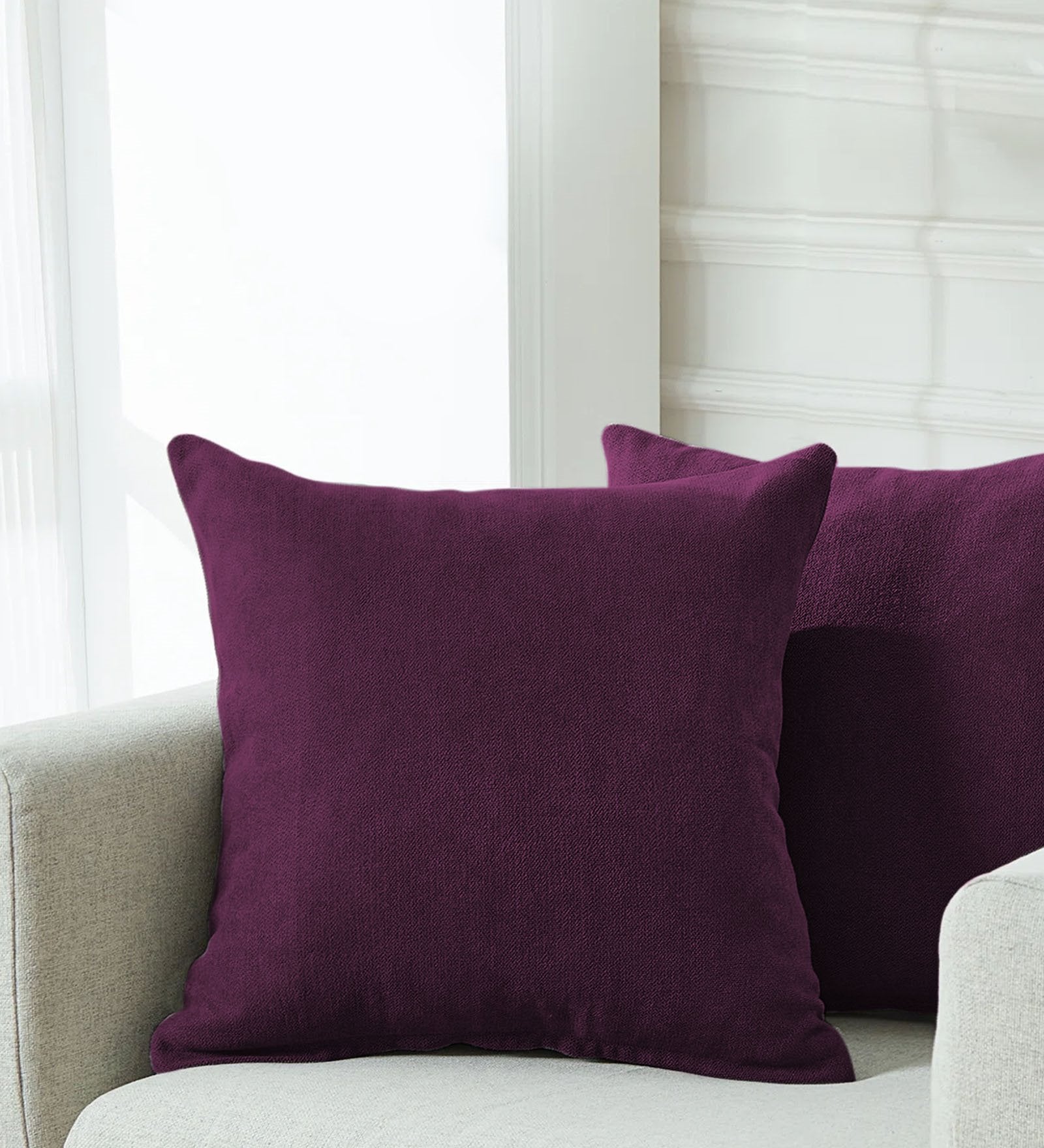 Kaya Fabric (20x20in) Sofa Pillows In Greek Purple Colour (Pack of 2) - Febonic Living