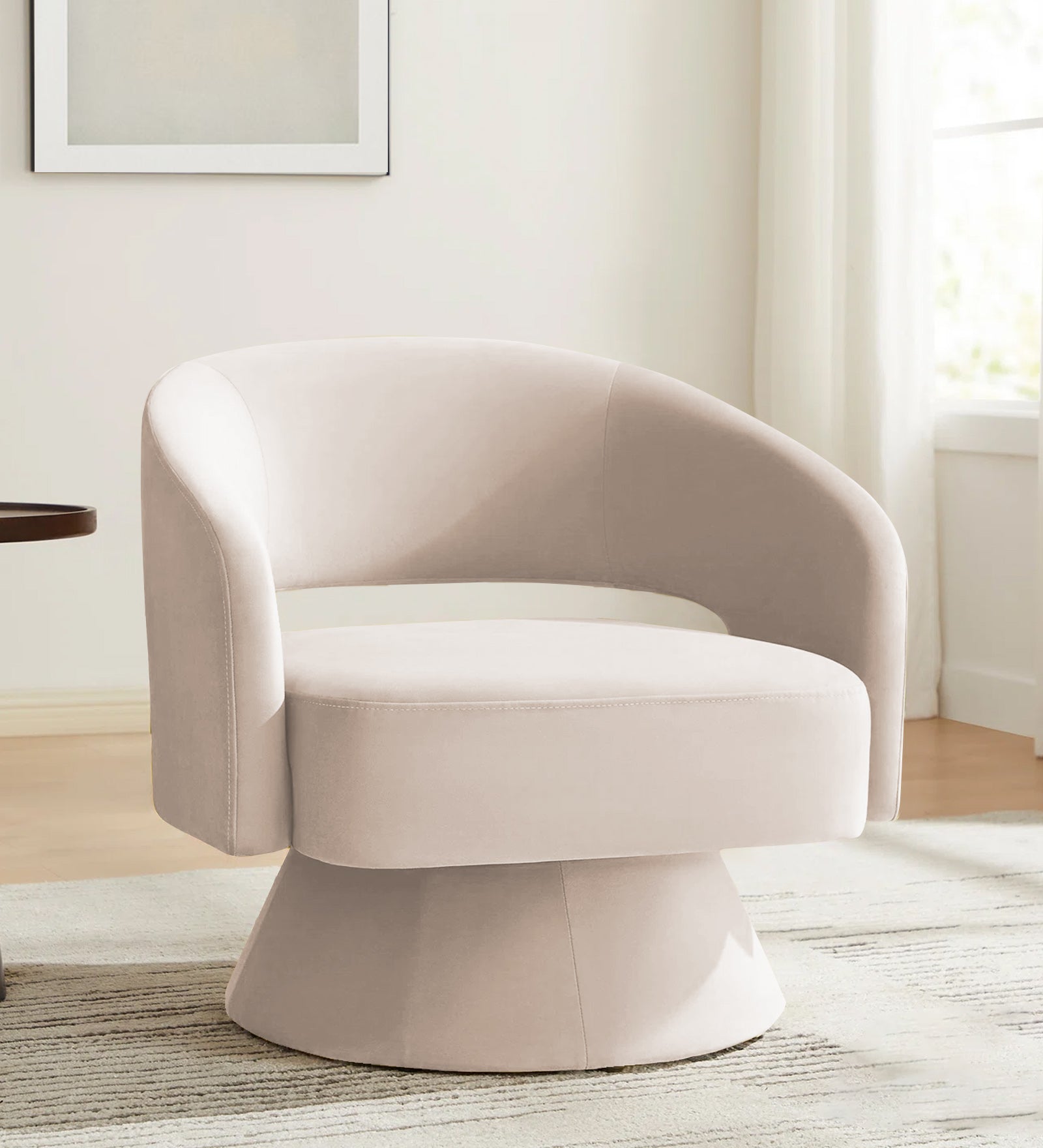 Pendra Velvet Swivel Chair In Camel Beige Colour - Febonic Living