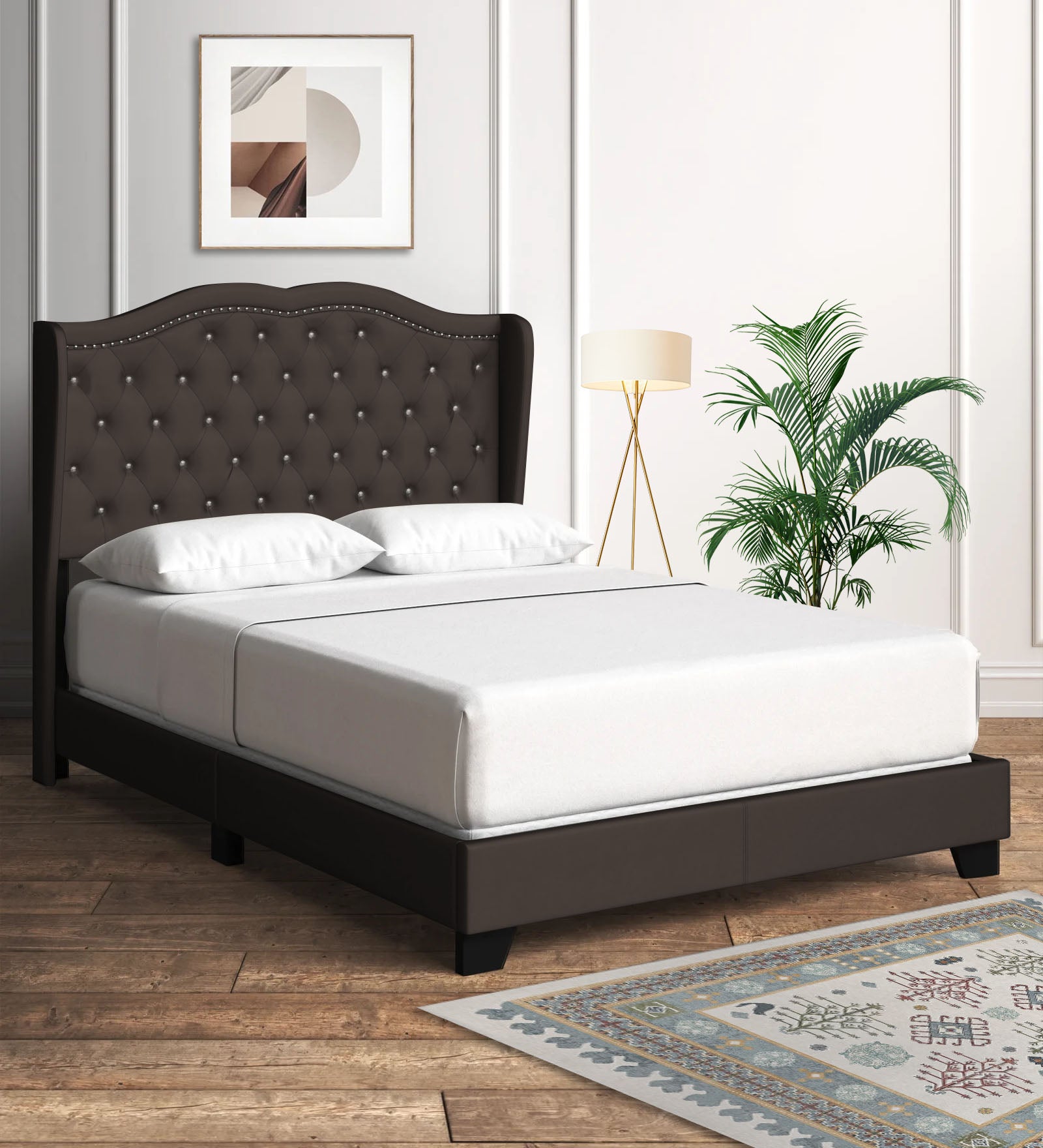 Blake Fabric Queen Size Bed in Dark Brown Colour - Febonic Living