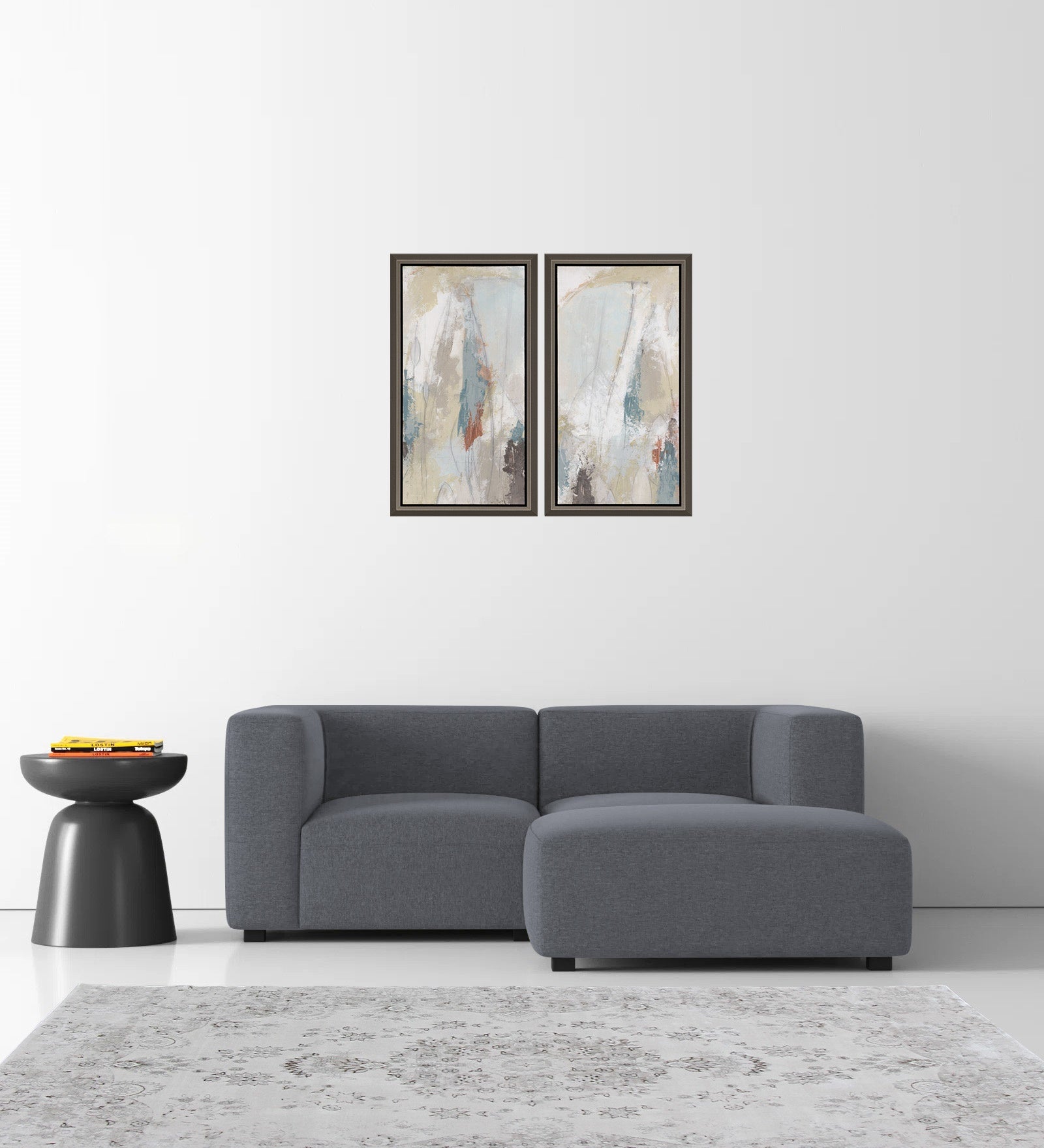 Dora Velvet LHS Sectional Sofa (2+Ottoman Lounger) In Pubble Grey Colour - Febonic Living